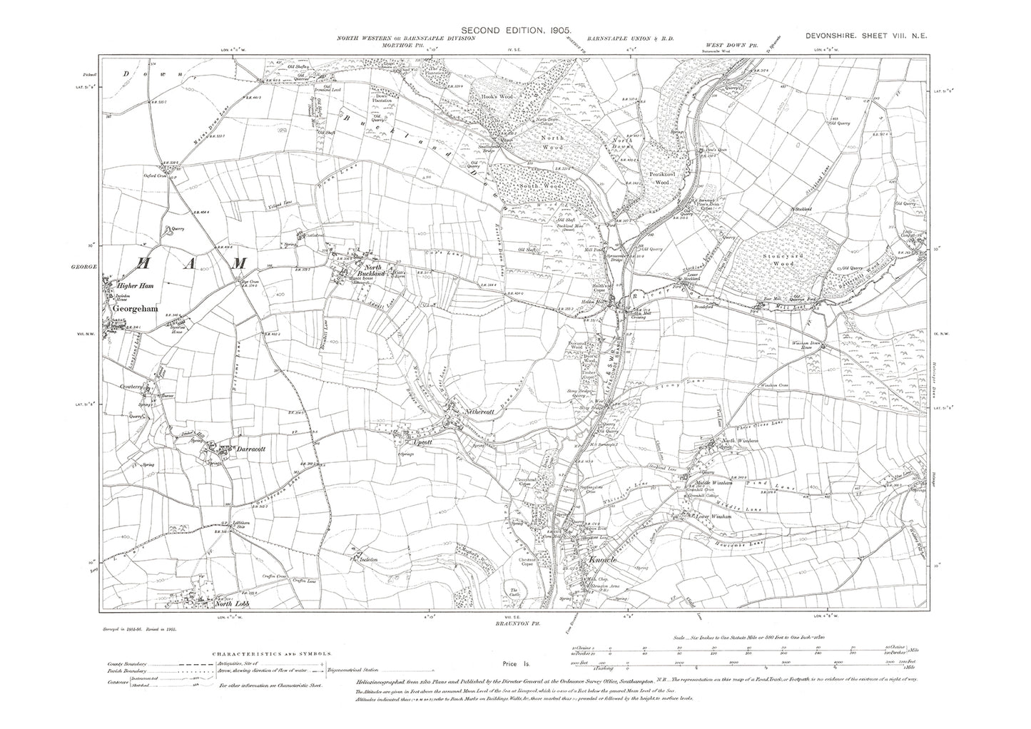 Georgeham (east), Knowle, North Buckland, Old Map Devon 1905: 8NE
