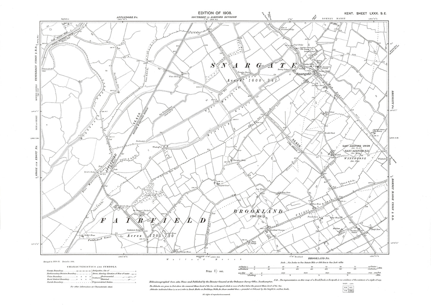 St Mary in the Marsh, old map Kent 1908: 80SE