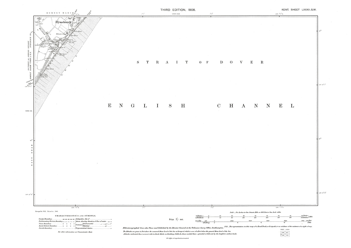 Dymchurch (south), old map Kent 1908: 82SW
