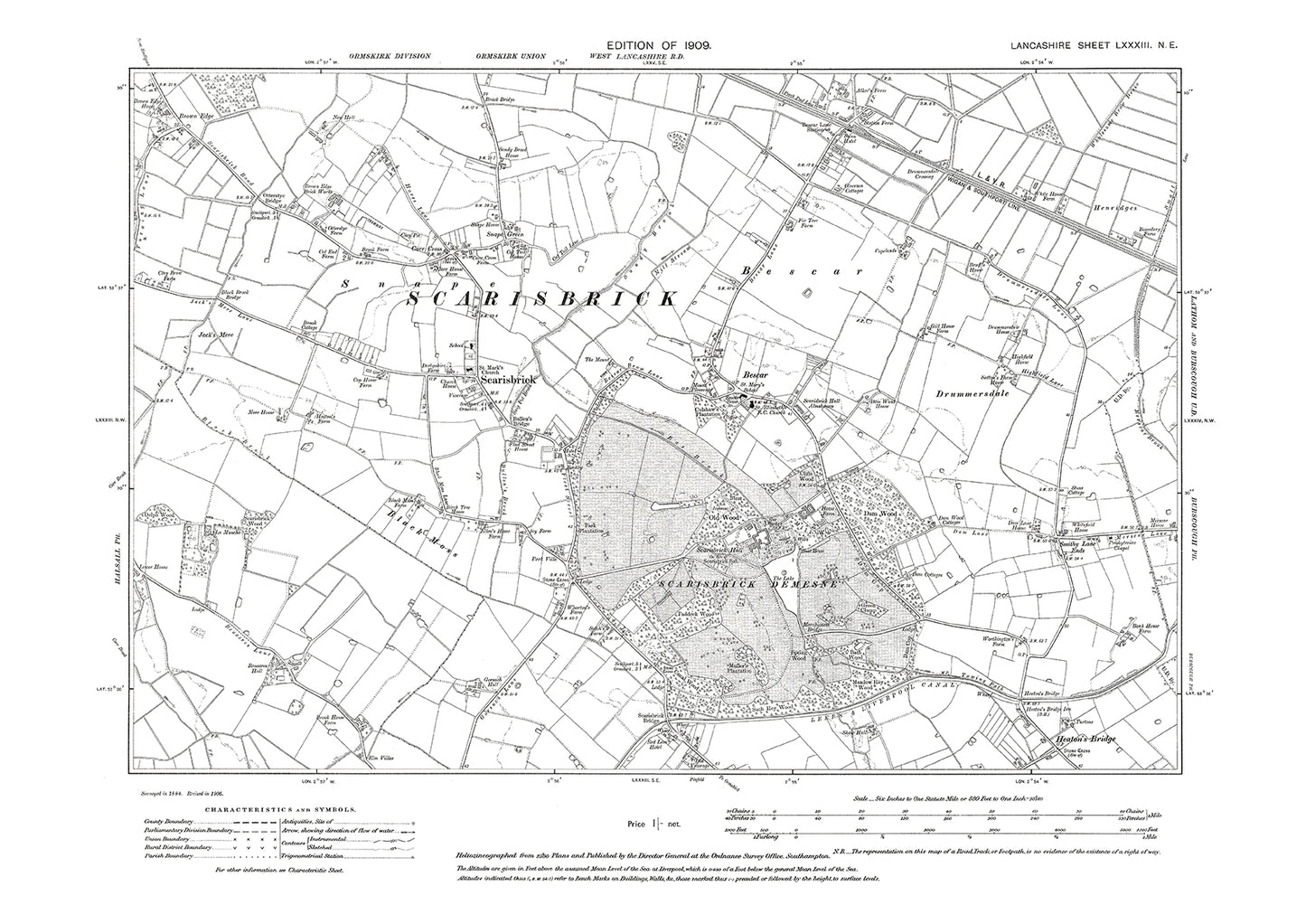 Scarisbrick - Lancashire in 1909 : 83NE