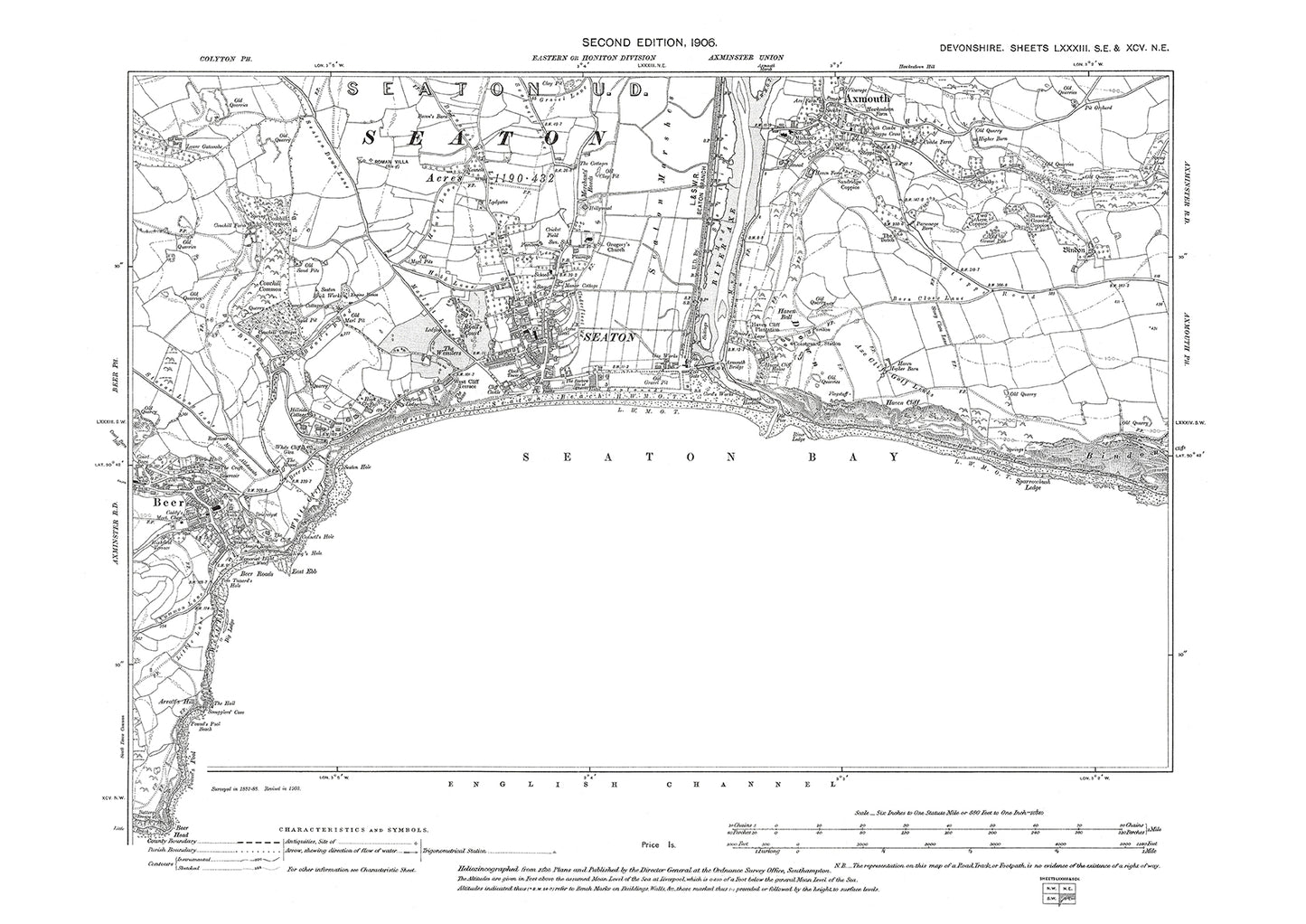 Seaton, Beer, Axmouth, Old Map Devon 1906: 83SE