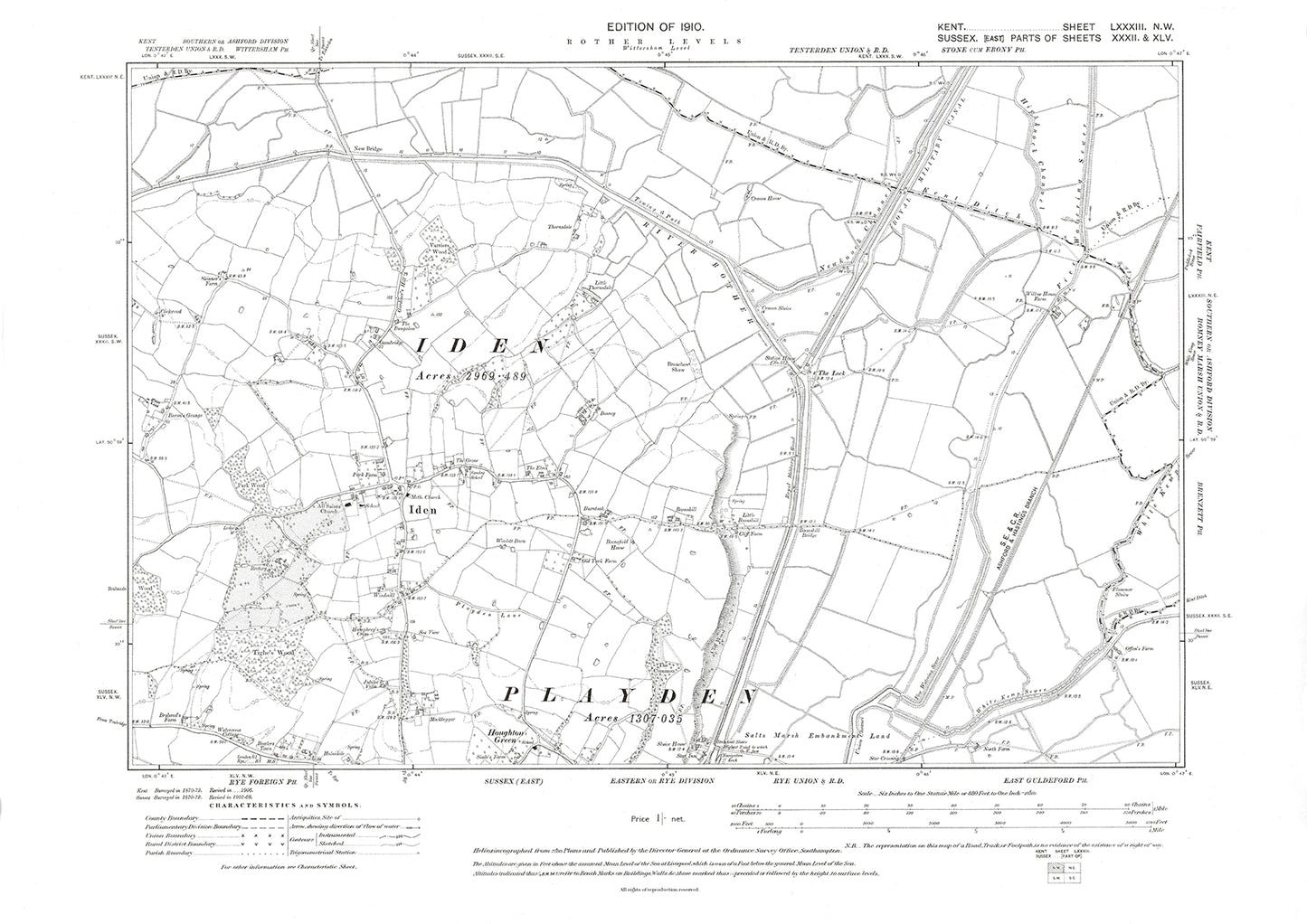 Iden, Playden, old map Kent 1910: 83NW