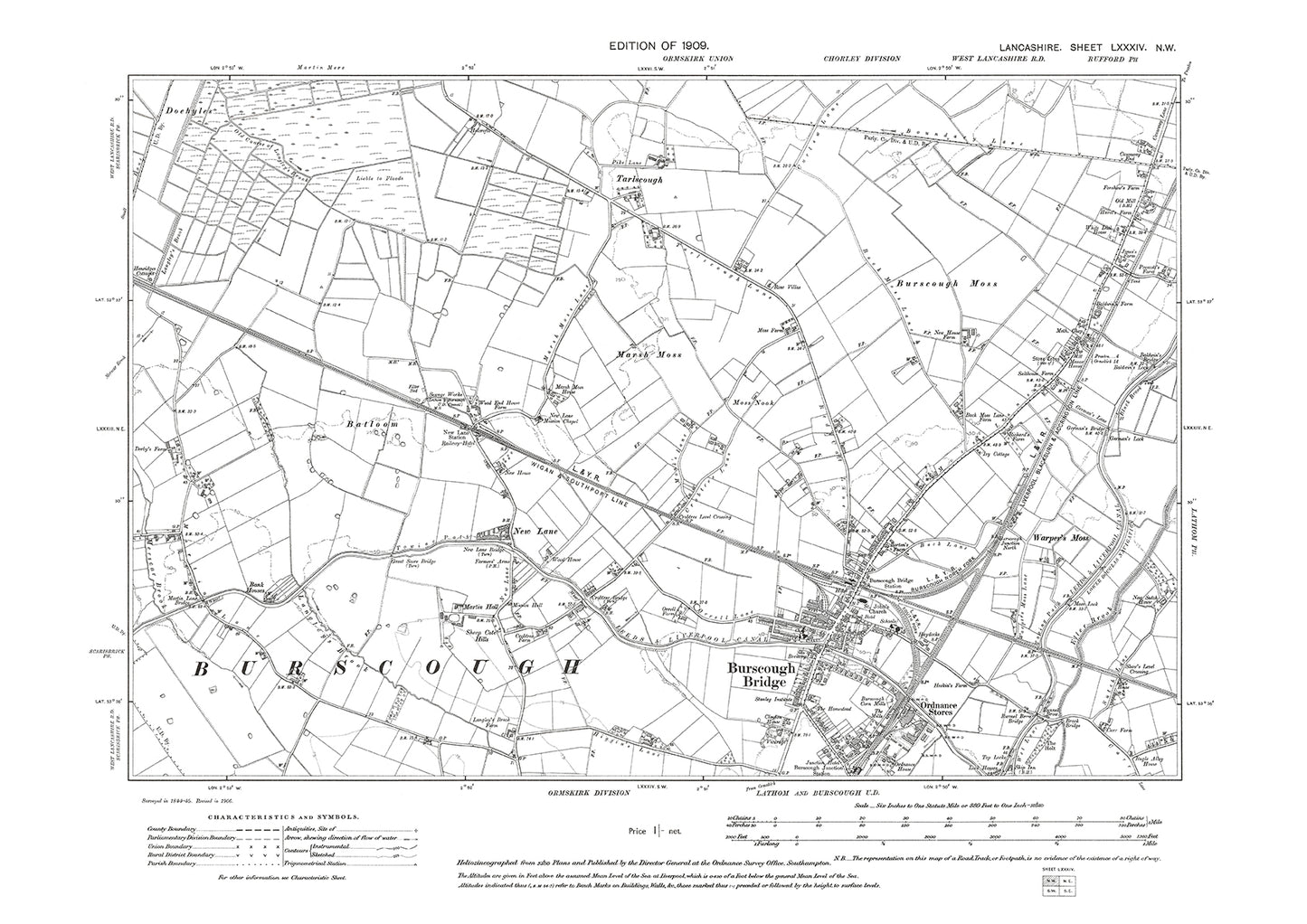 Burscough Bridge 1909 - Lancashire in 1909 : 84NW