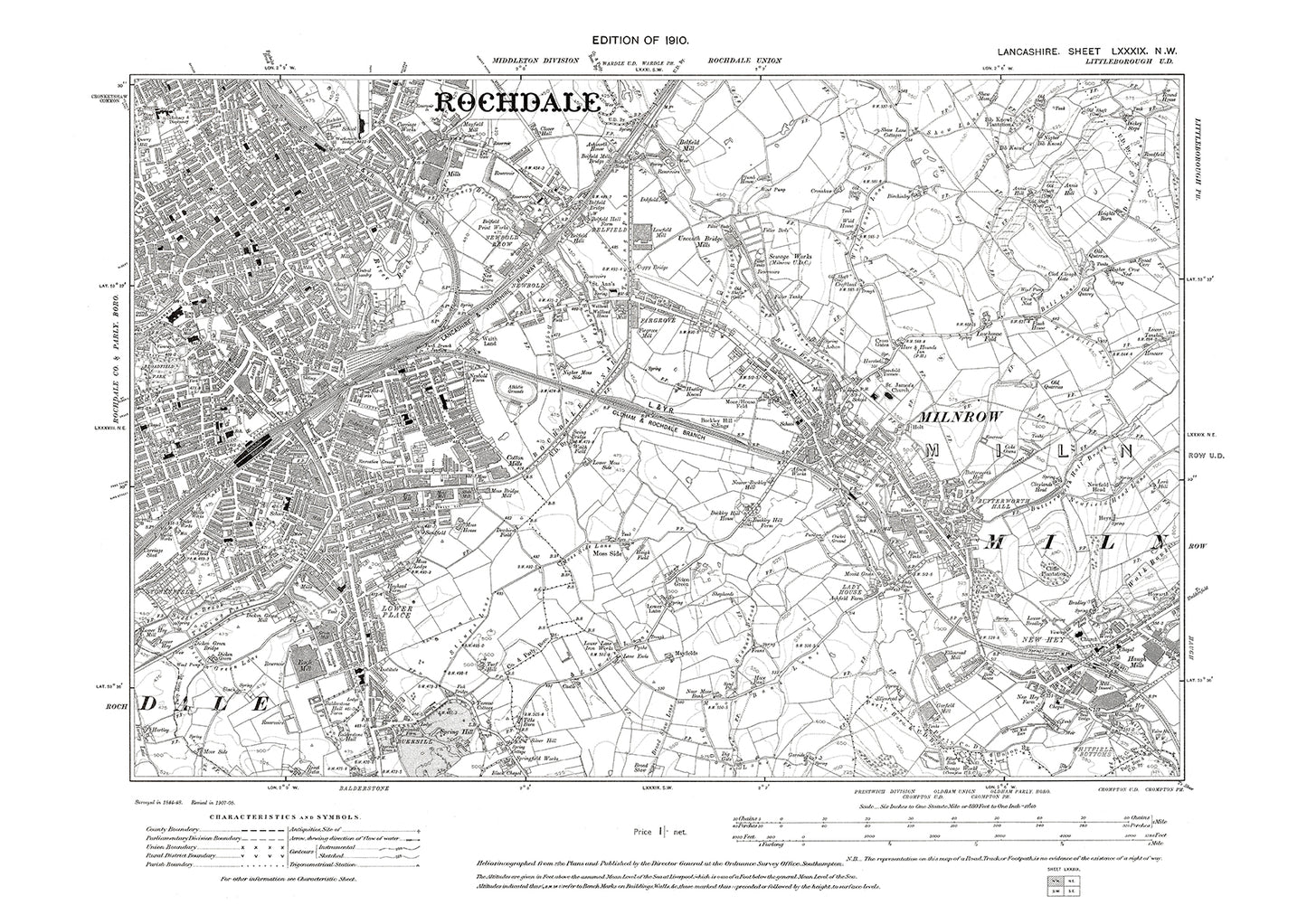 Rochdale (east), Milnrow - Lancashire in 1910 : 89NW