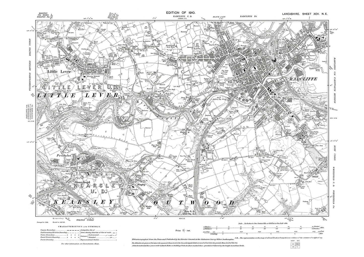 Radcliffe, Little Lever, Kearsley (north) - Lancashire in 1909 : 95NE