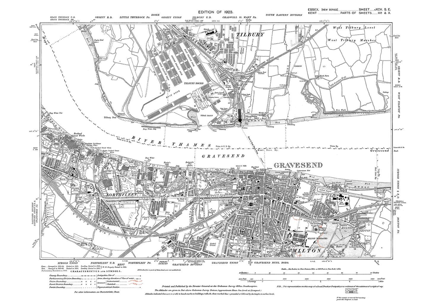 Old OS map dated 1923, showing Tilbury in Essex - 95SE