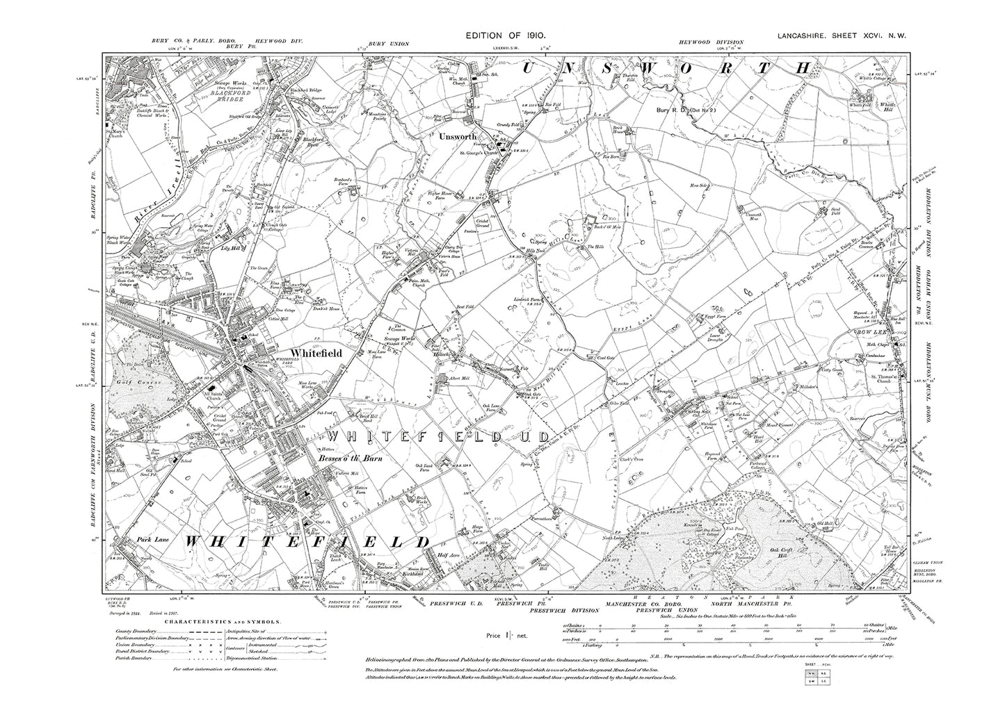 Whitefield, Unsworth - Lancashire in 1910 : 96NW