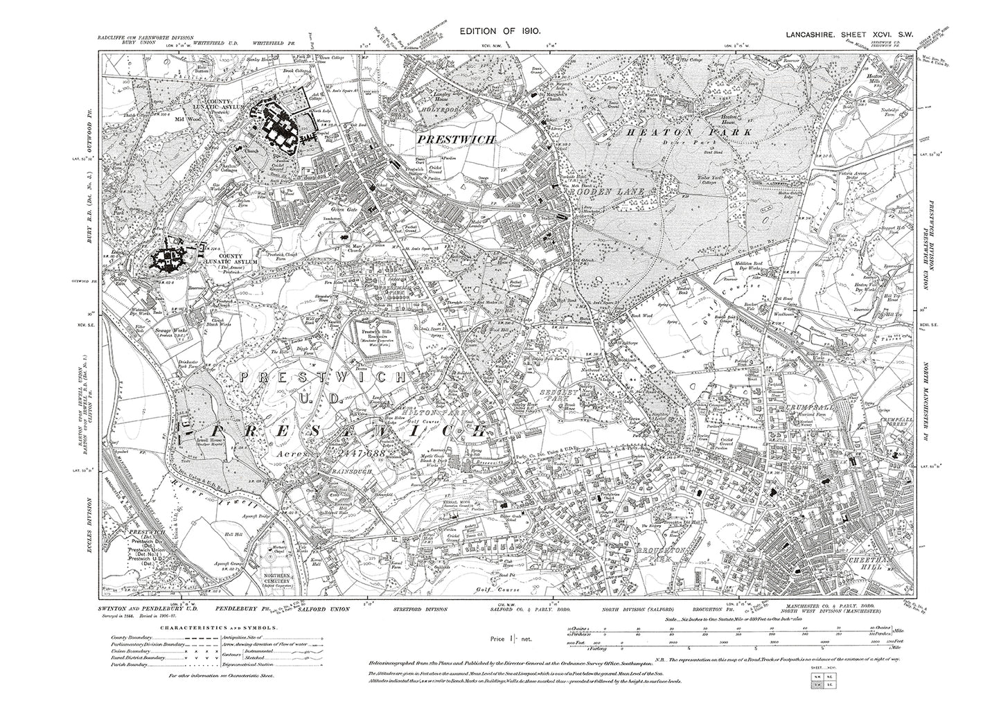Manchester (northwest), Prestwich - Lancashire in 1910 : 96SW