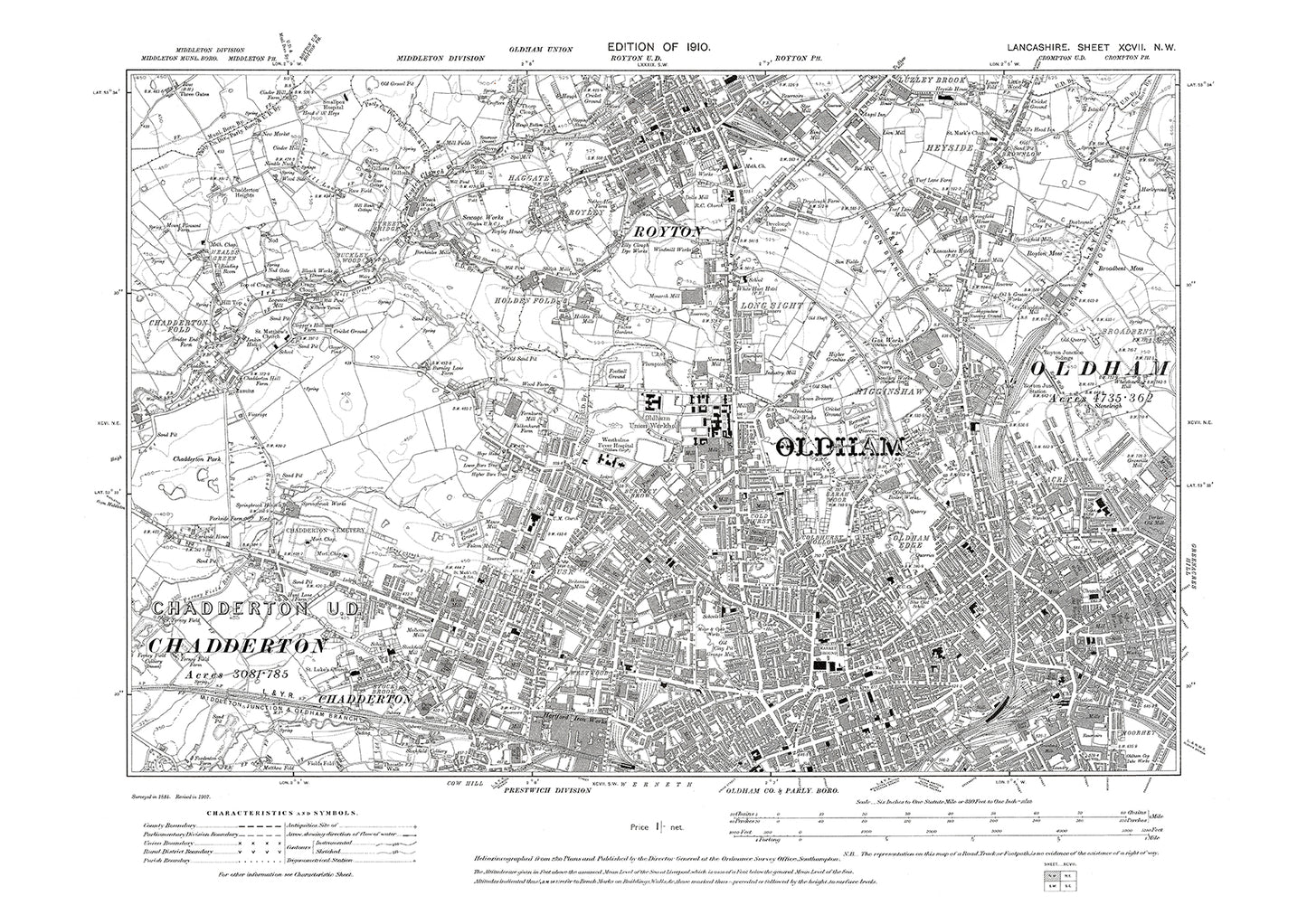 Oldham (north), Royton - Lancashire in 1910 : 97NW