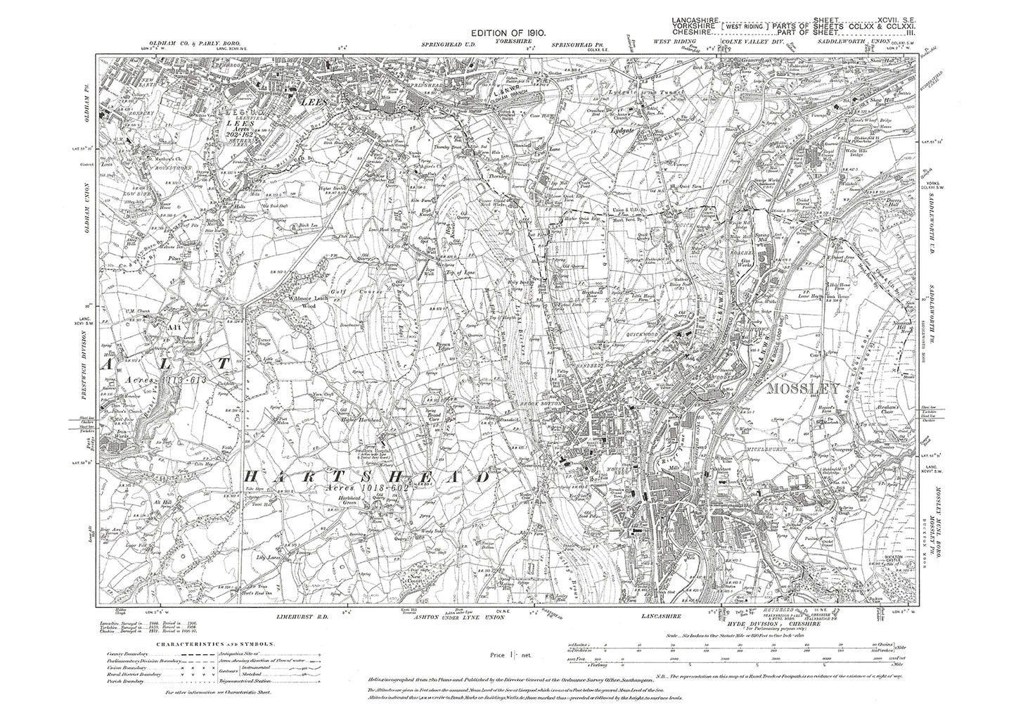 Mossley, Lees, Hartshead - Lancashire in 1910 : 97SE
