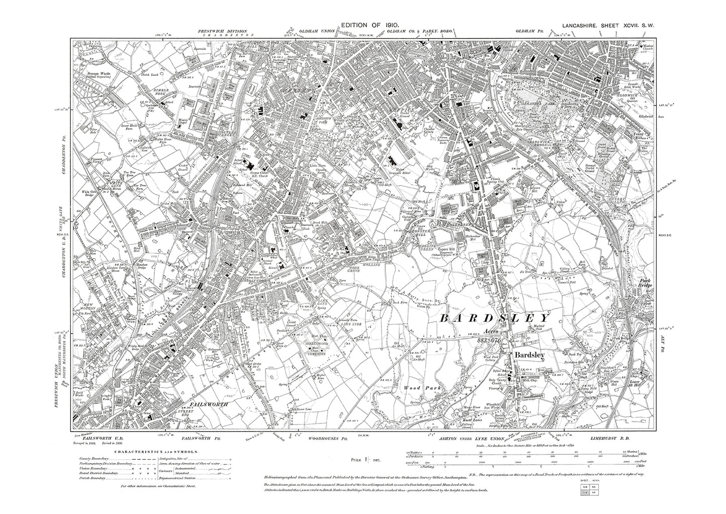 Oldham (south), Bardsley, Failsworth - Lancashire in 1911 : 97SW