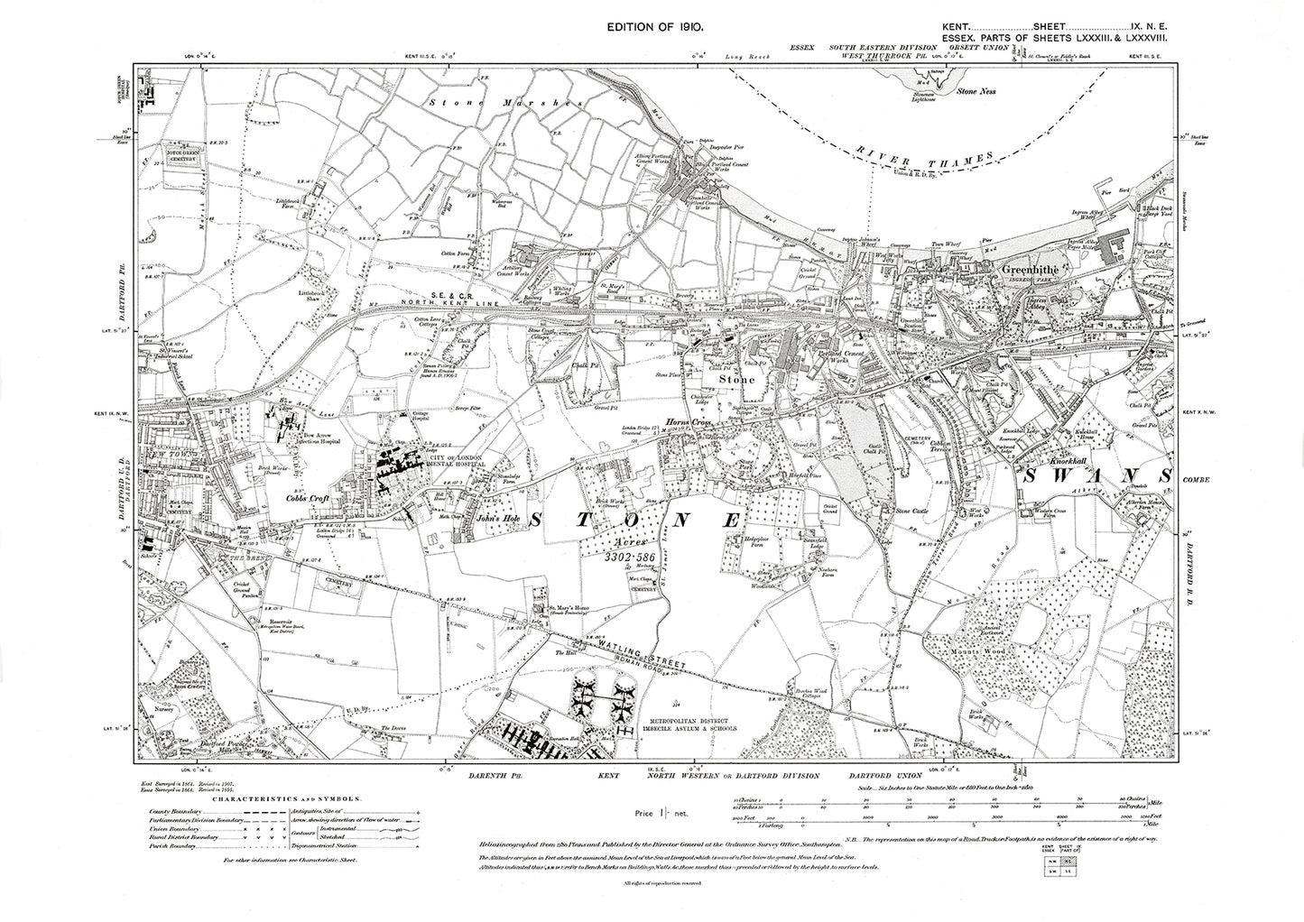 Dartford (east), Greenhithe, Stone, Swanscombe (east), Cobbs Croft, old map Kent 1910: 9NE