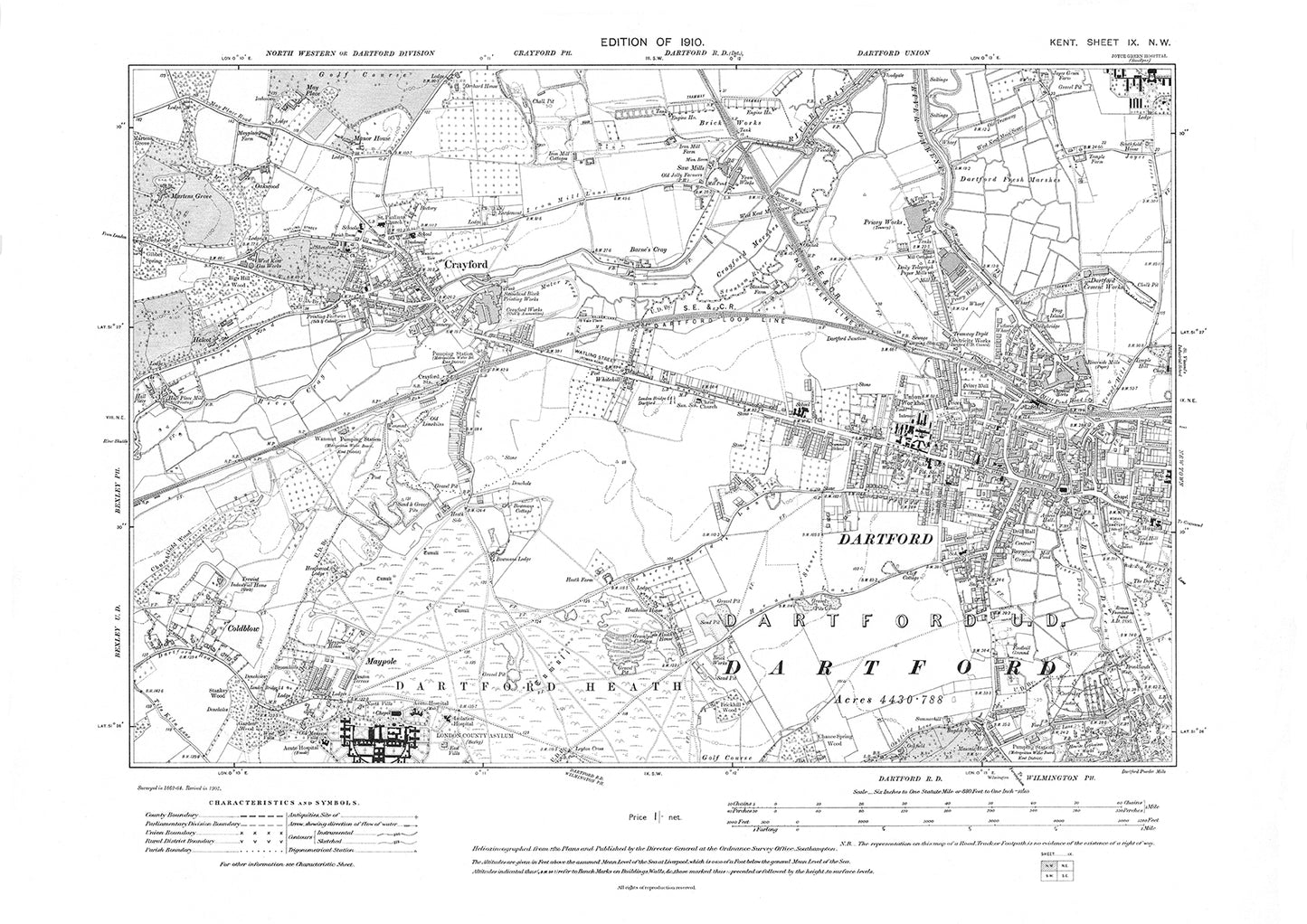 Dartford, Croydon, Dartford Heath, Cold Blow, old map Kent 1910: 9NW
