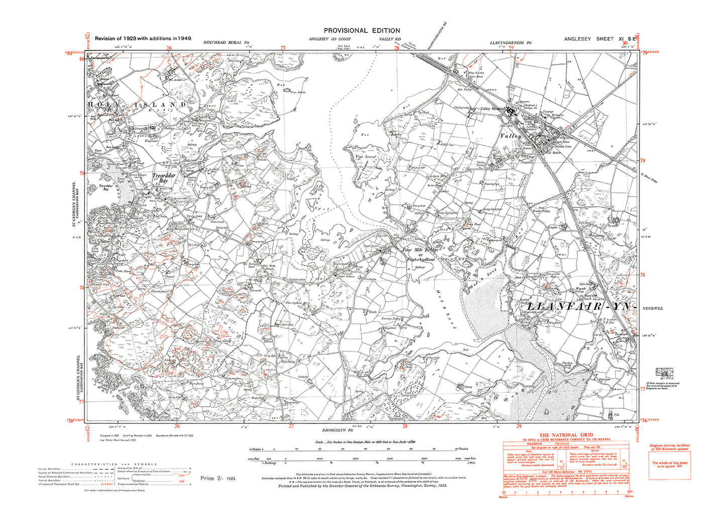 Valley, Treaddur Bay, Pont-rhydbont, old map Anglesey 1949: 11SE