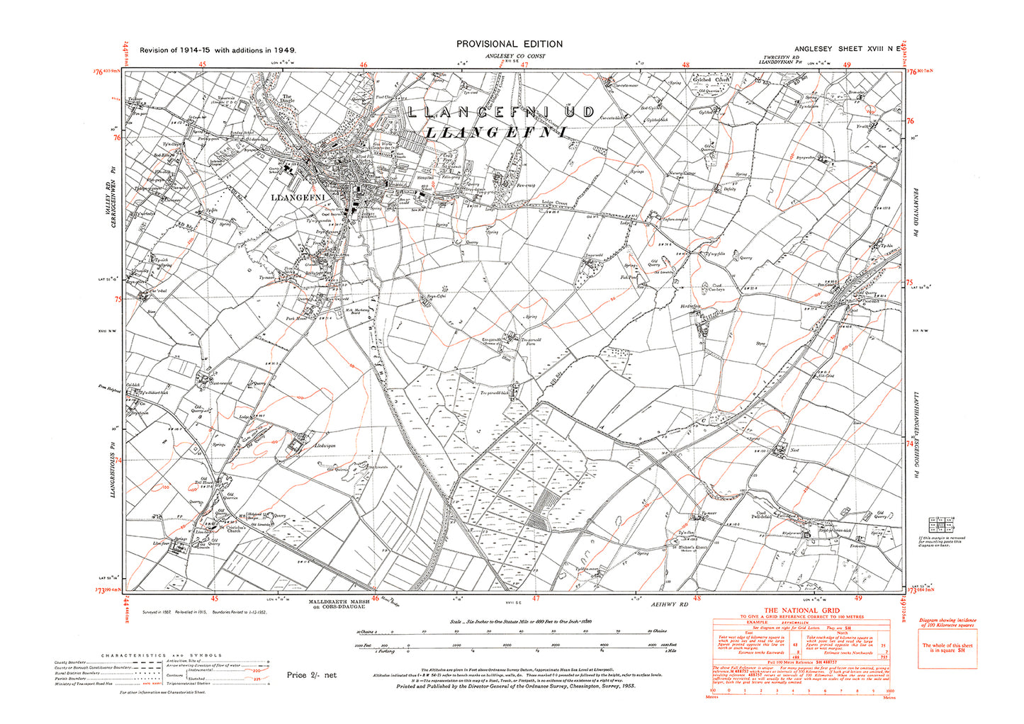 Llangefni, old map Anglesey 1949: 18NE
