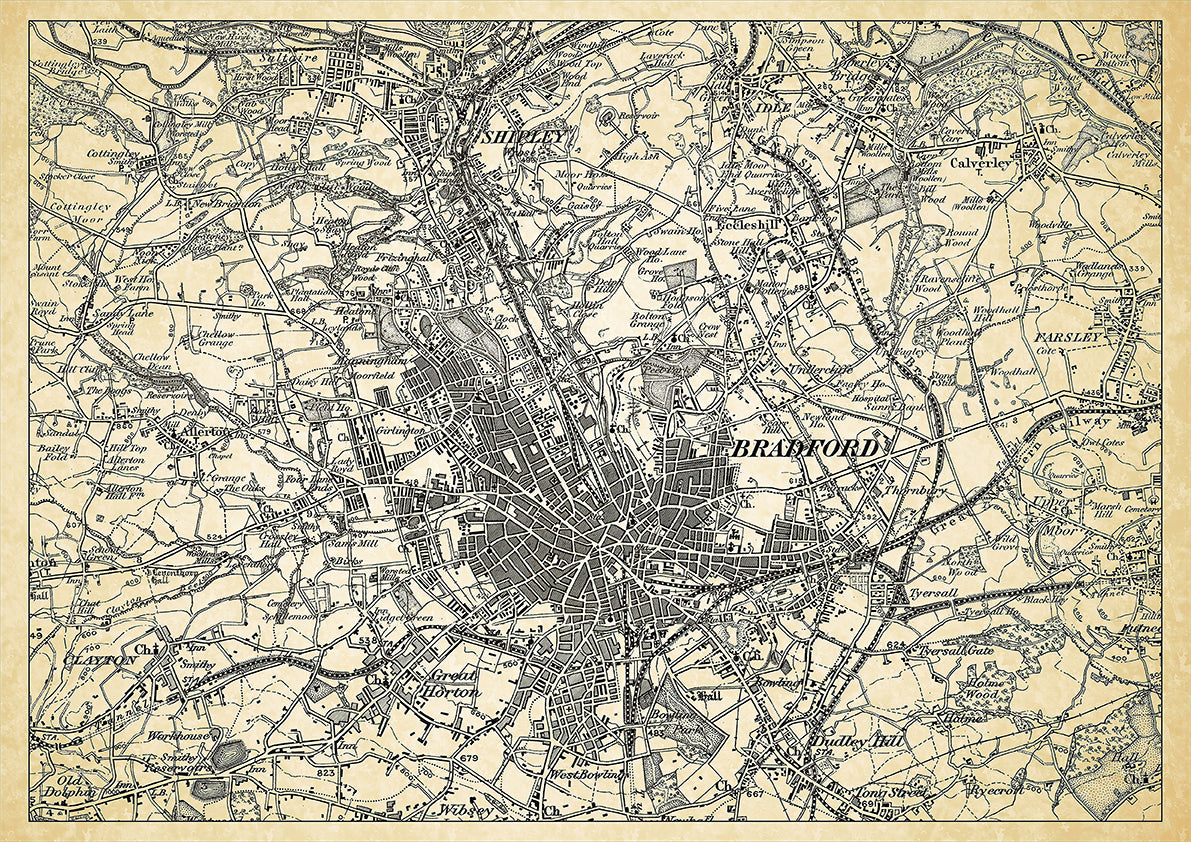 Bradford in 1898, showing the town and the surrounding area