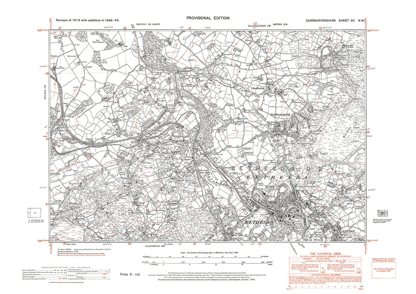 Bethesda, Cae-llwyn-grydd, Llanllechid, old map Caernarvon 1949: 12NW