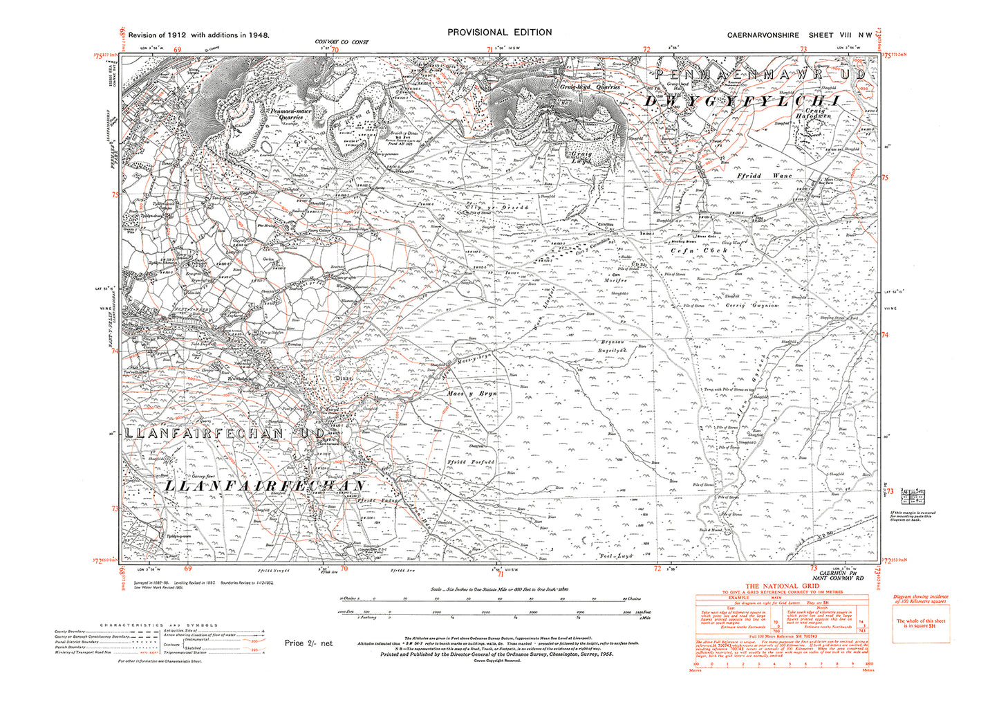 Llanfairfechan east, old map Caernarvon 1948: 8NW