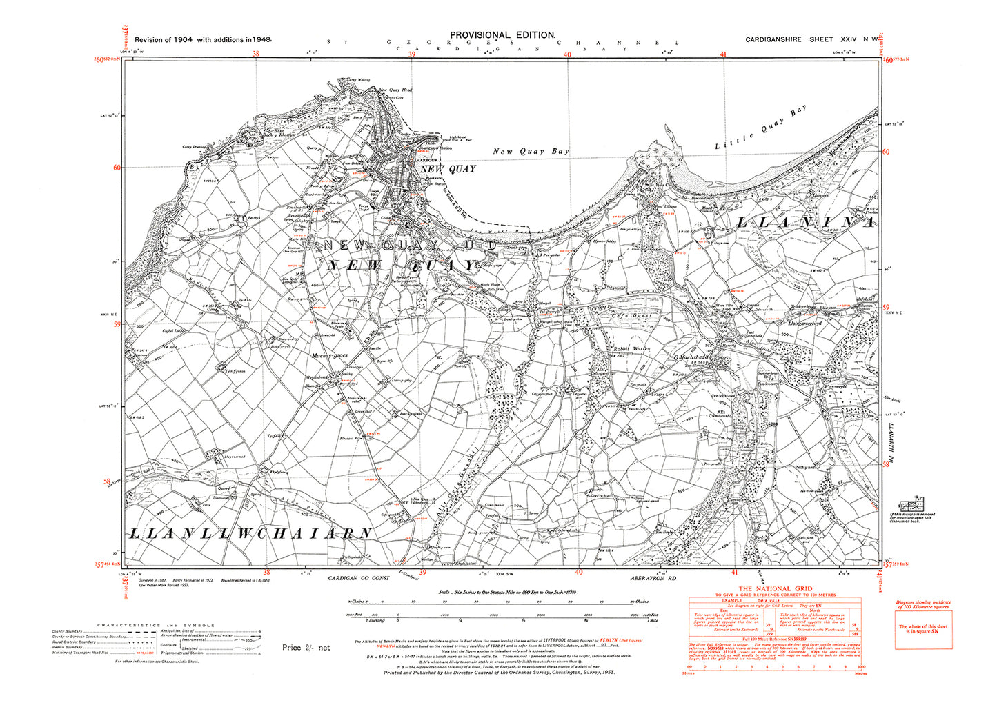 New Quay, Gilfachrheda, old map Cardigan 1948: 24NW