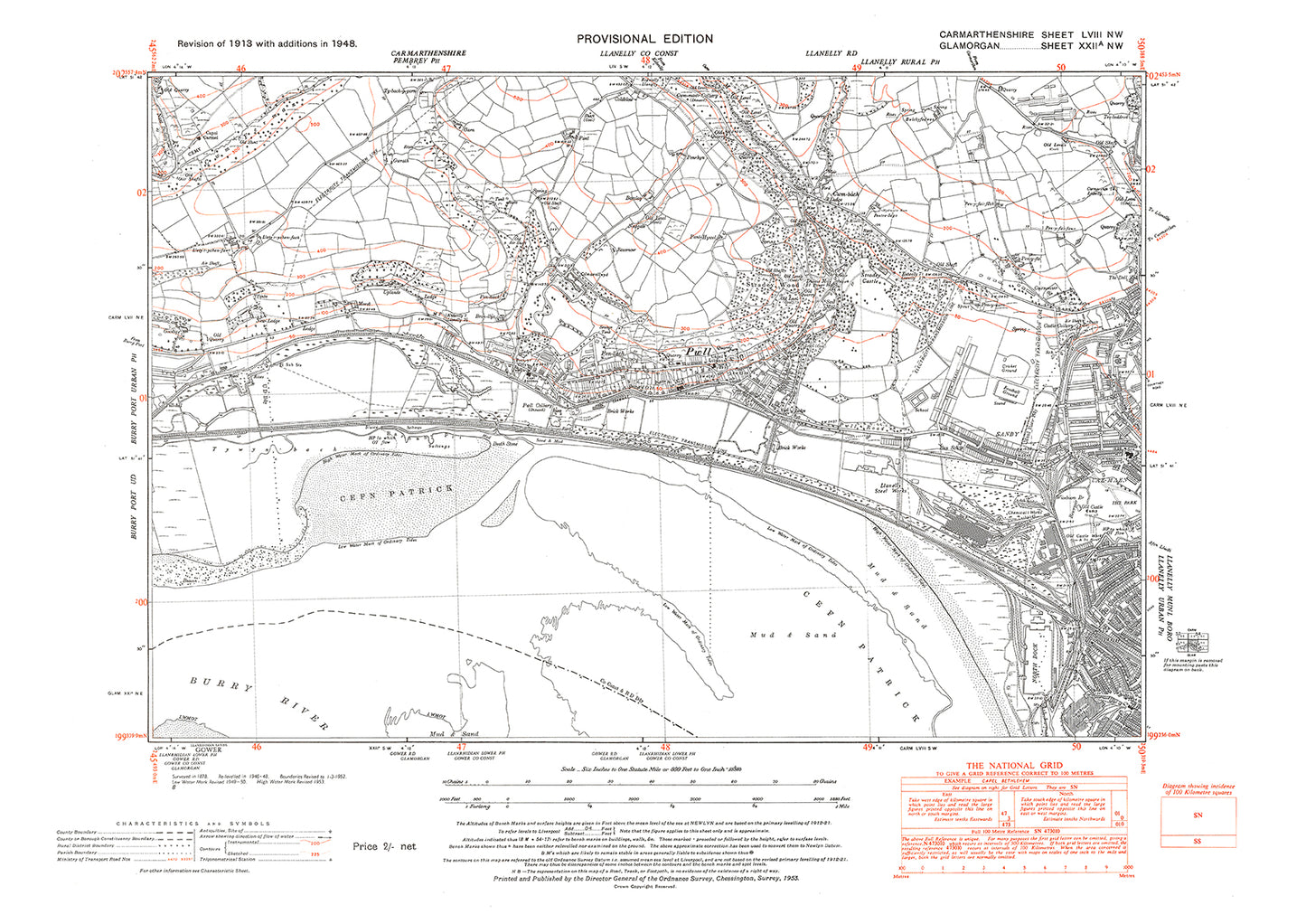 Llanelly (northwest), Pwll, old map Carmarthen 1948: 58NW