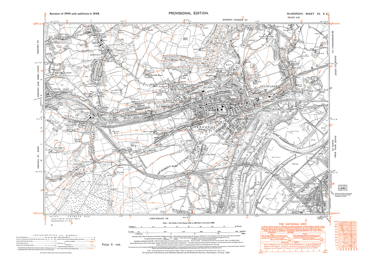 Neath Abbey, Skewen, old map Glamorgan 1948: 15SE
