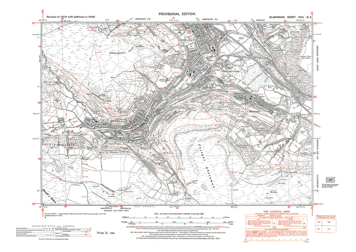 Aberdare south, Aberaman, Cwmaman, old map Glamorgan 1948: 18NE