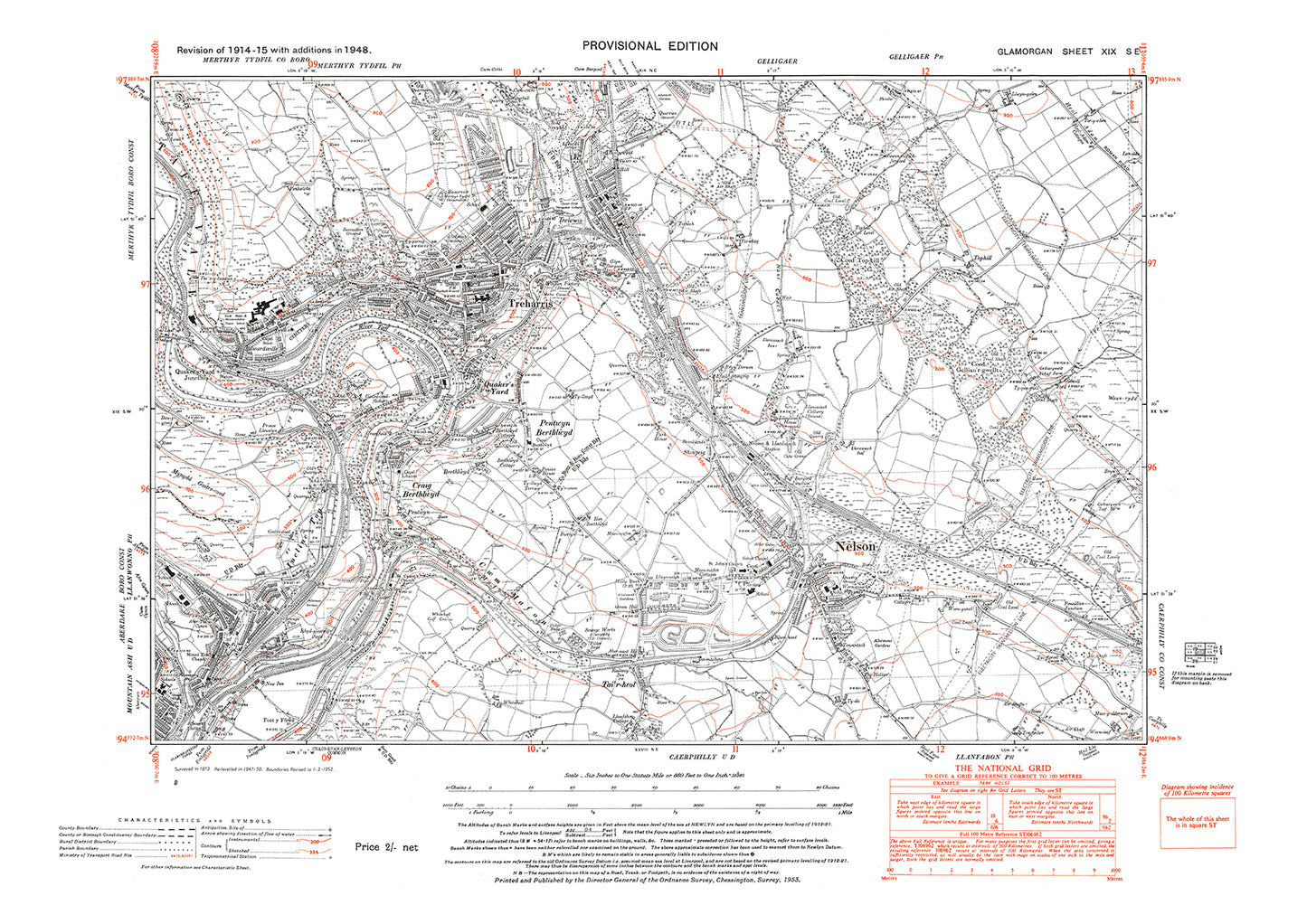 Treharris, Abercynon (northeast), Crag Berthlwyd, old map Glamorgan 1948: 19SE