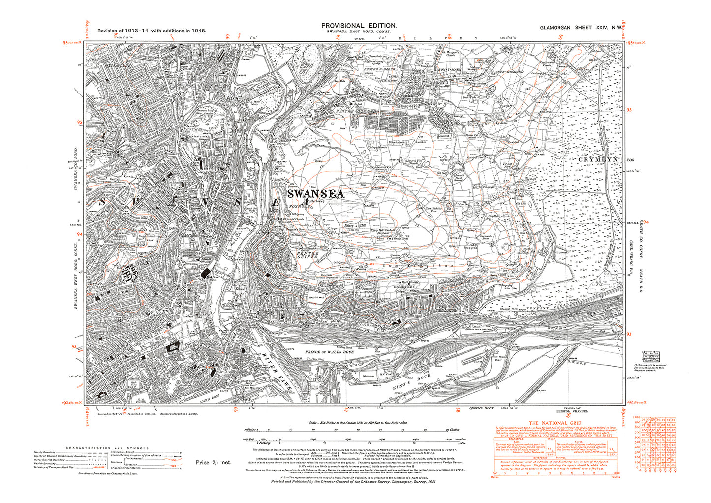 Swansea (east), old map Glamorgan 1948: 24NW