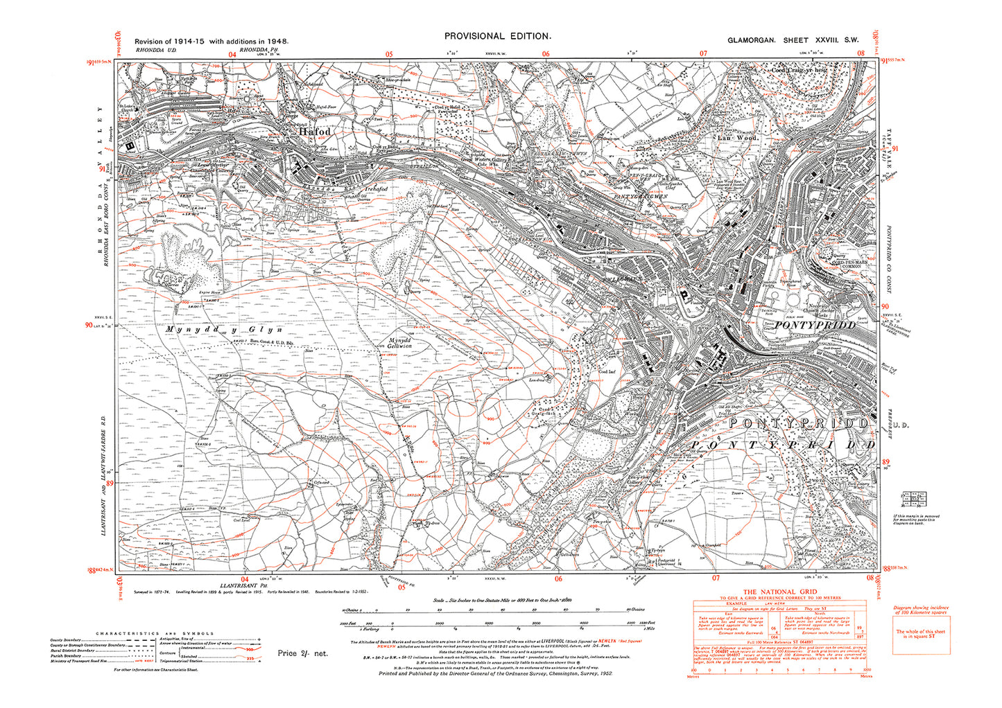 Pontypridd (west), Hafod, old map Glamorgan 1948: 28SW