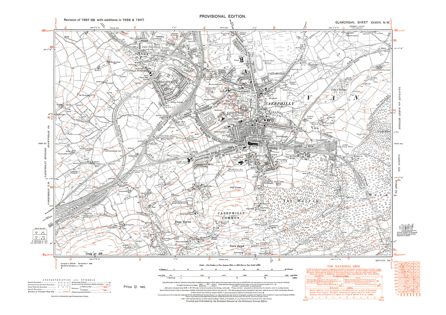 Caerphilly, old map Glamorgan 1948: 37NW