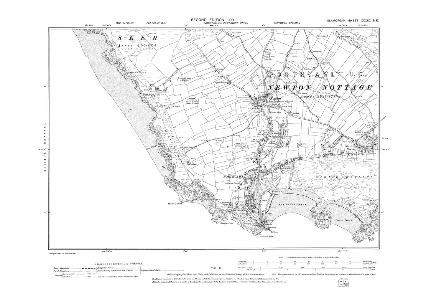Porthcawl, Nottage, old map Glamorgan 1900: 39SE