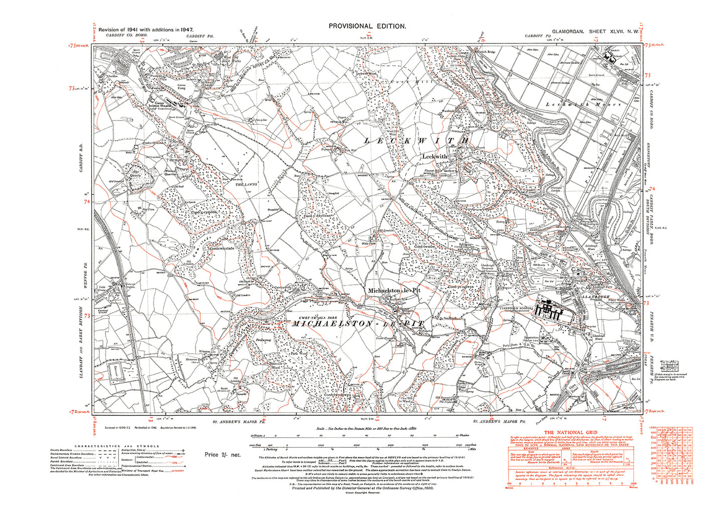 Leckwith, Michaelston-le-Pit, old map Glamorgan 1947: 47NW