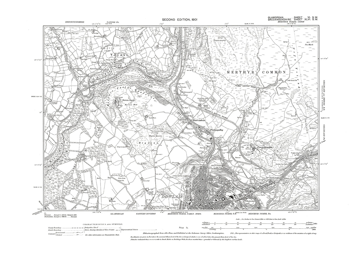 Merthyr Tydfil north, old map Glamorgan 1901: 6SW