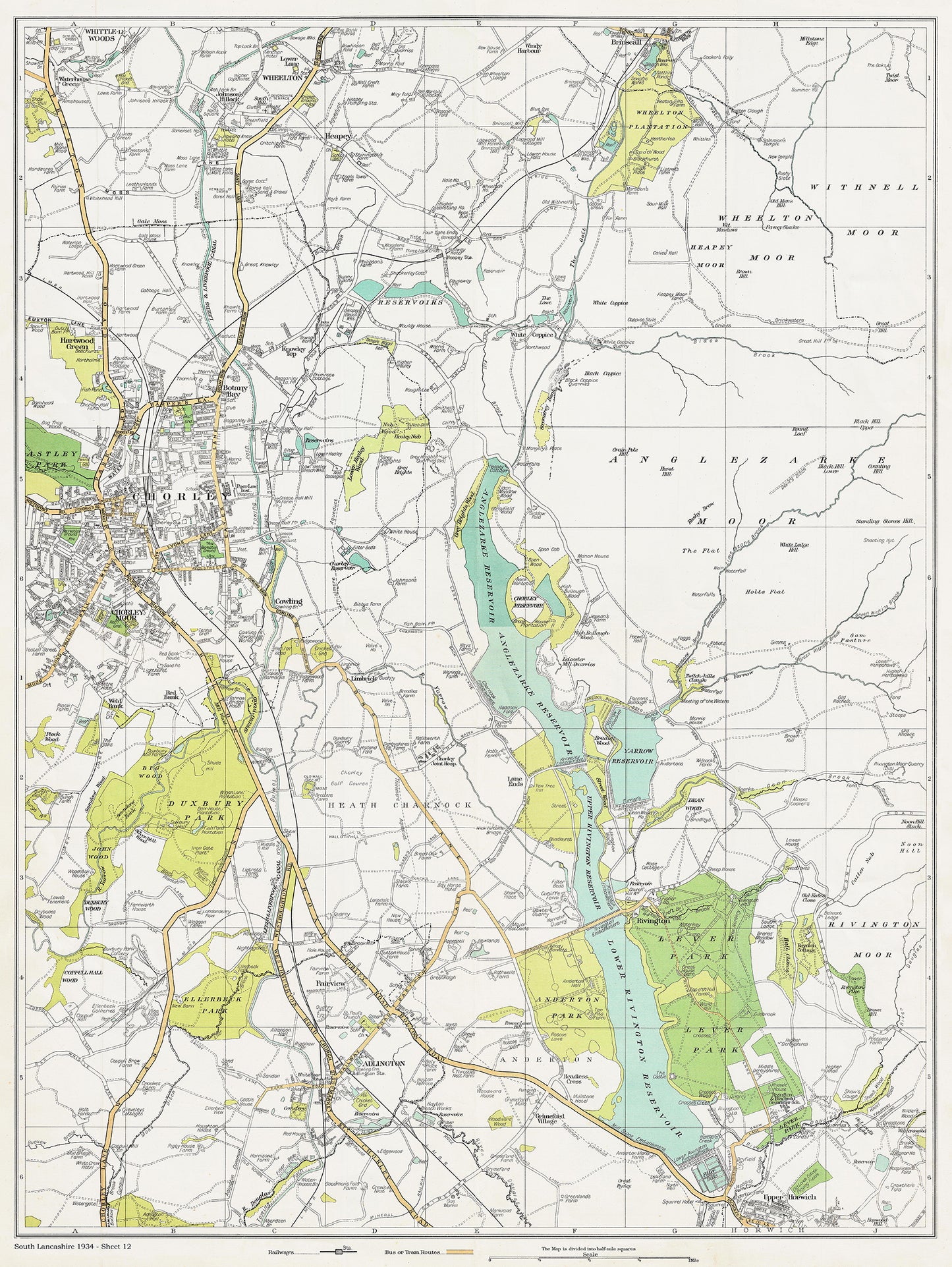 Lancashire (south) 1934 Series - Chorley, Wheelton, Adlington, Rivington, Upper Horwich area - sheet 12