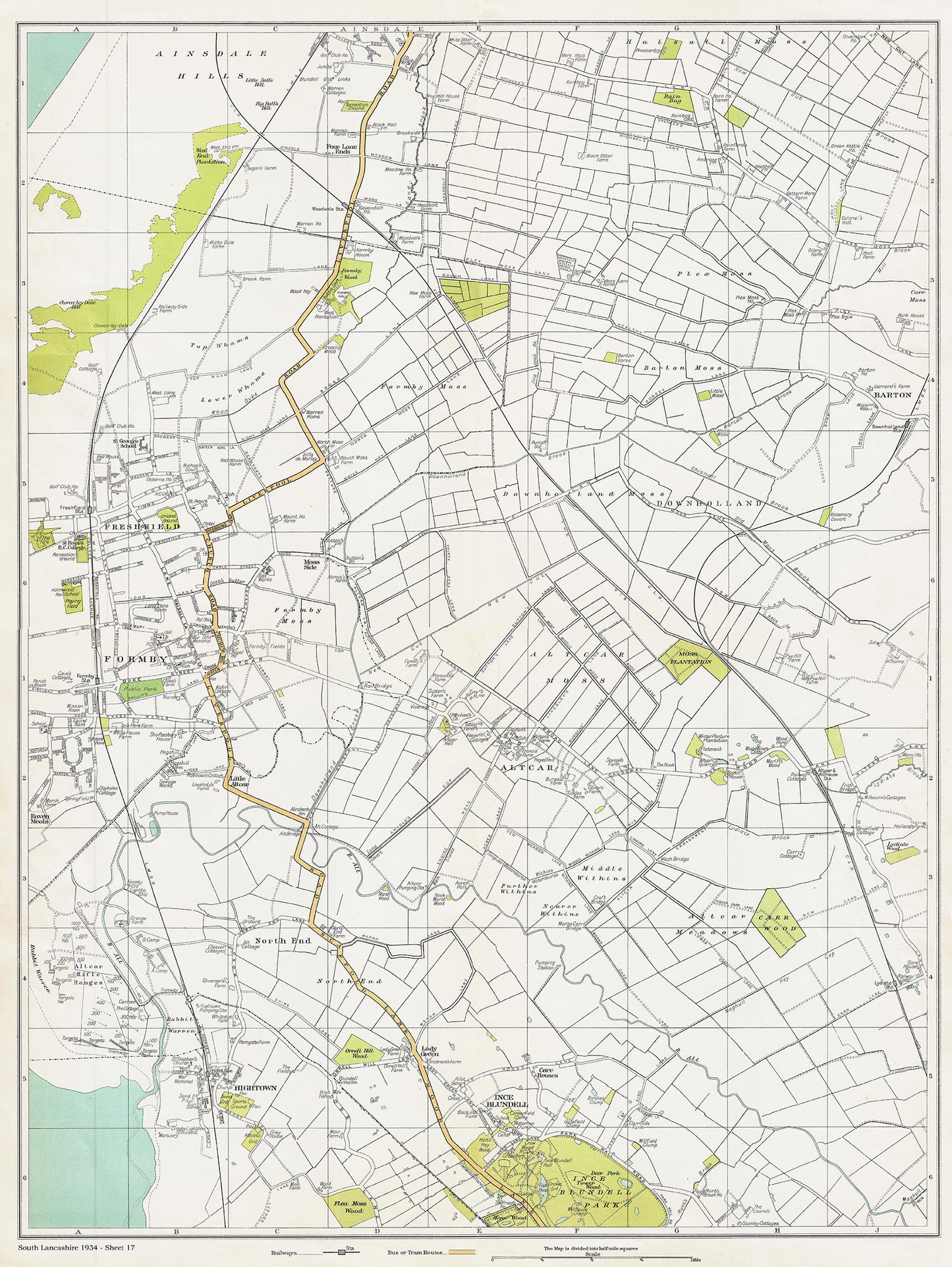 Lancashire (south) 1934 Series - Formby, Freshfield, Altcar, Hightown, Ince Blundell, Downholland area - sheet 17