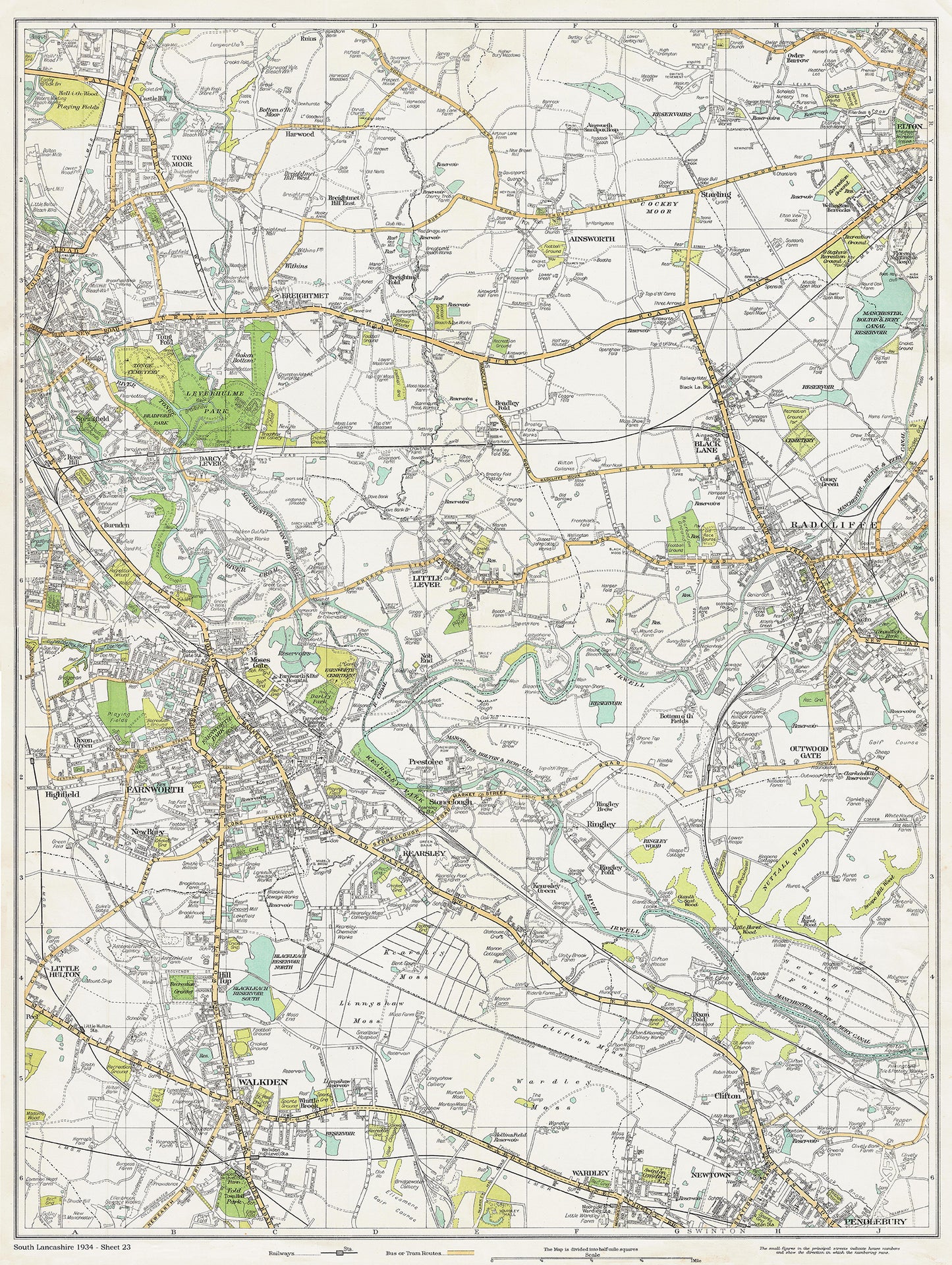 Lancashire (south) 1934 Series - Bolton (E), Bury (W), Breightmet, Ainsworth, Black Lane, Radcliffe, Outwood Gate, Kearsley, Little Lever, Darcy Lever, Farnworth, Walkden, Swinton (N), Pendlebury (N) area - sheet 23