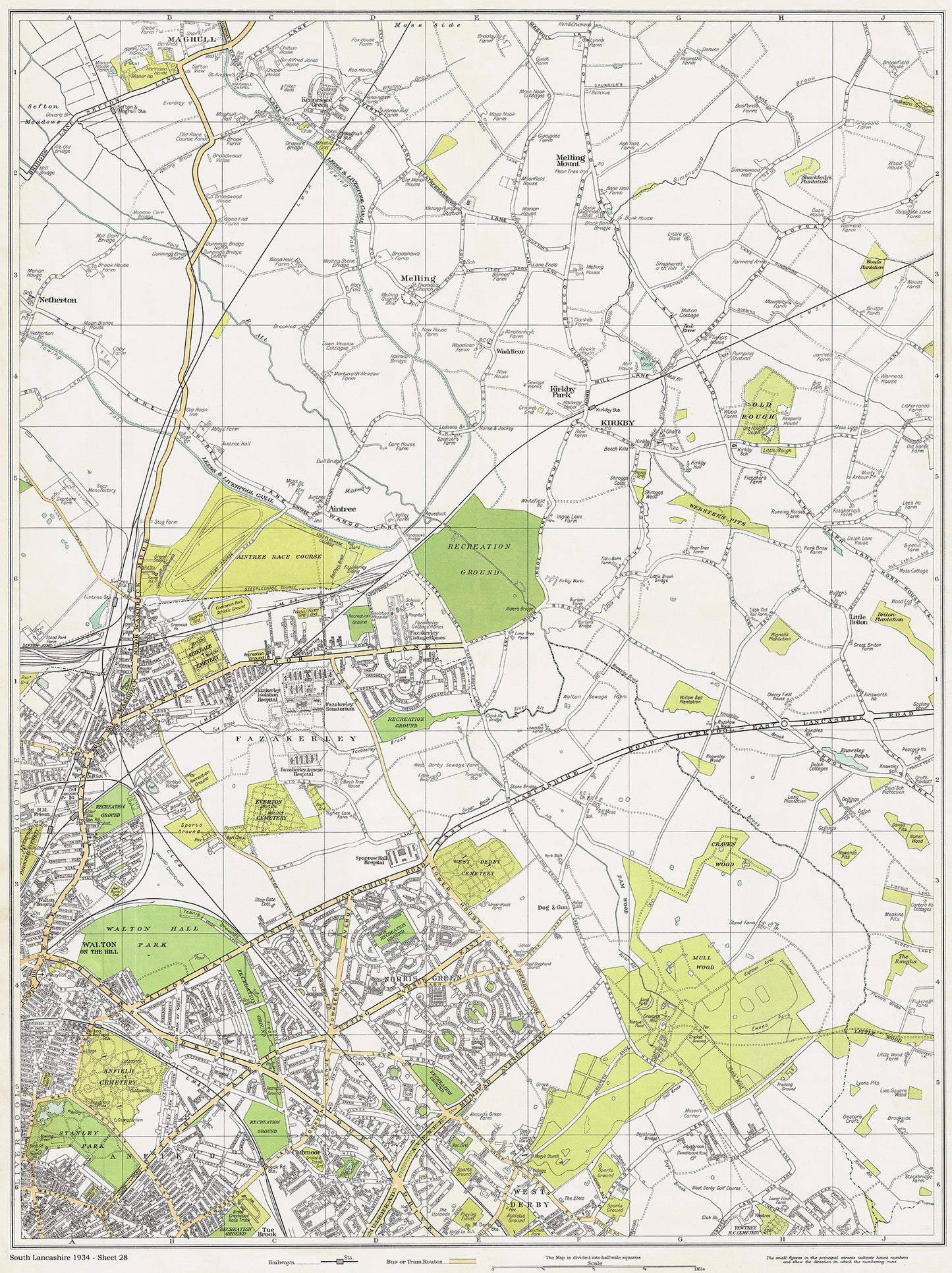 Lancashire (south) 1934 Series - Liverpool (north), Fazakerley, Norris Green, Anfield, Aintree, Kirkby area - sheet 28