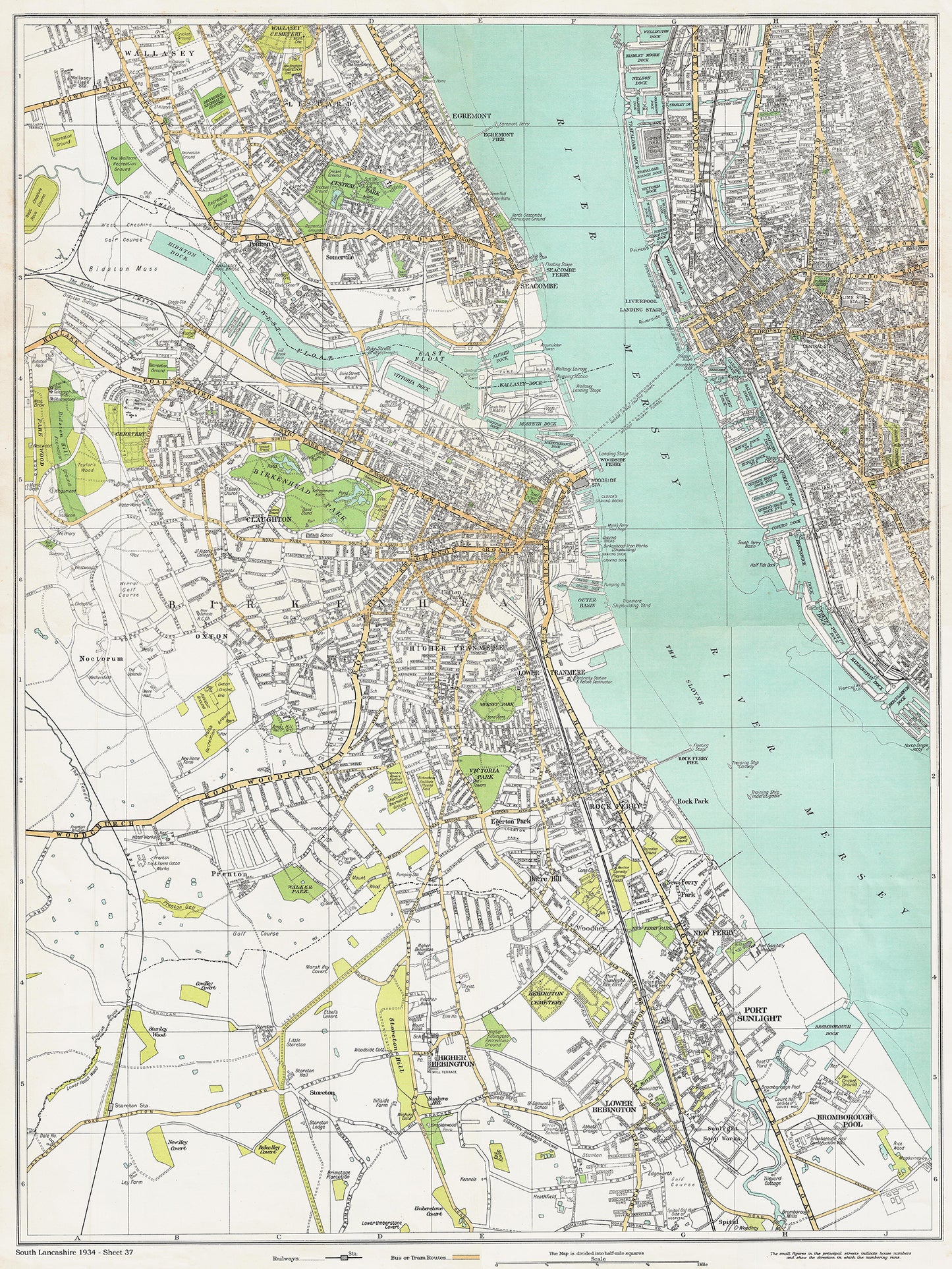 Lancashire (south) 1934 Series - Liverpool (southwest), Birkenhead, Wallasey (south) area - sheet 37