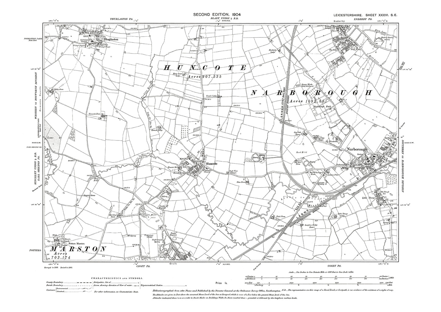 Narborough (west), Enderby (south), Huncote, Thurlaston, Croft (north) - Leicestershire in 1904 : 36SE