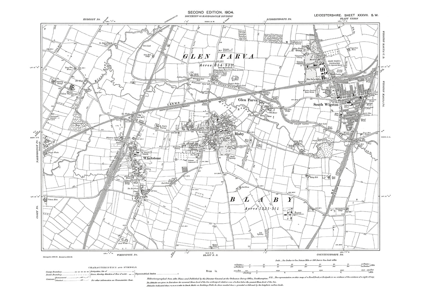 South Wigston, Blaby, Whetstone, Glen Parva - Leicestershire in 1904 : 37SW