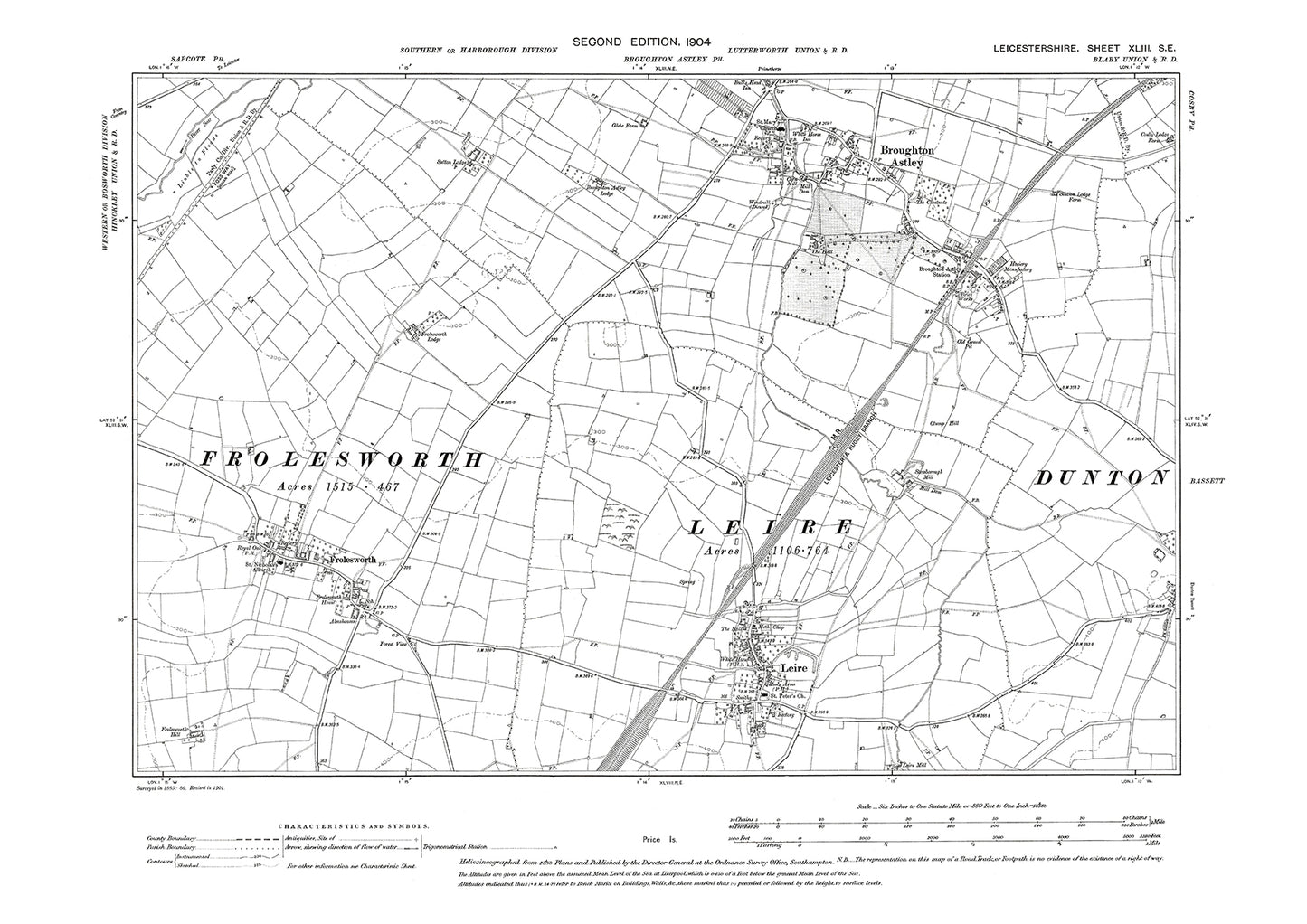 Broughton Astley, Frolesworth, Leire - Leicestershire in 1904 : 43SE