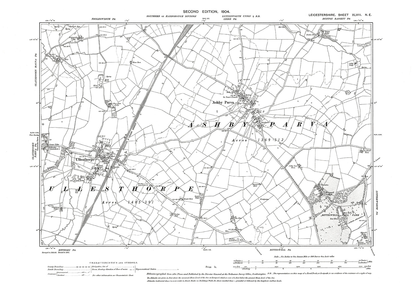 Ashby Parva, Ullesthorpe - Leicestershire in 1904 : 48NE