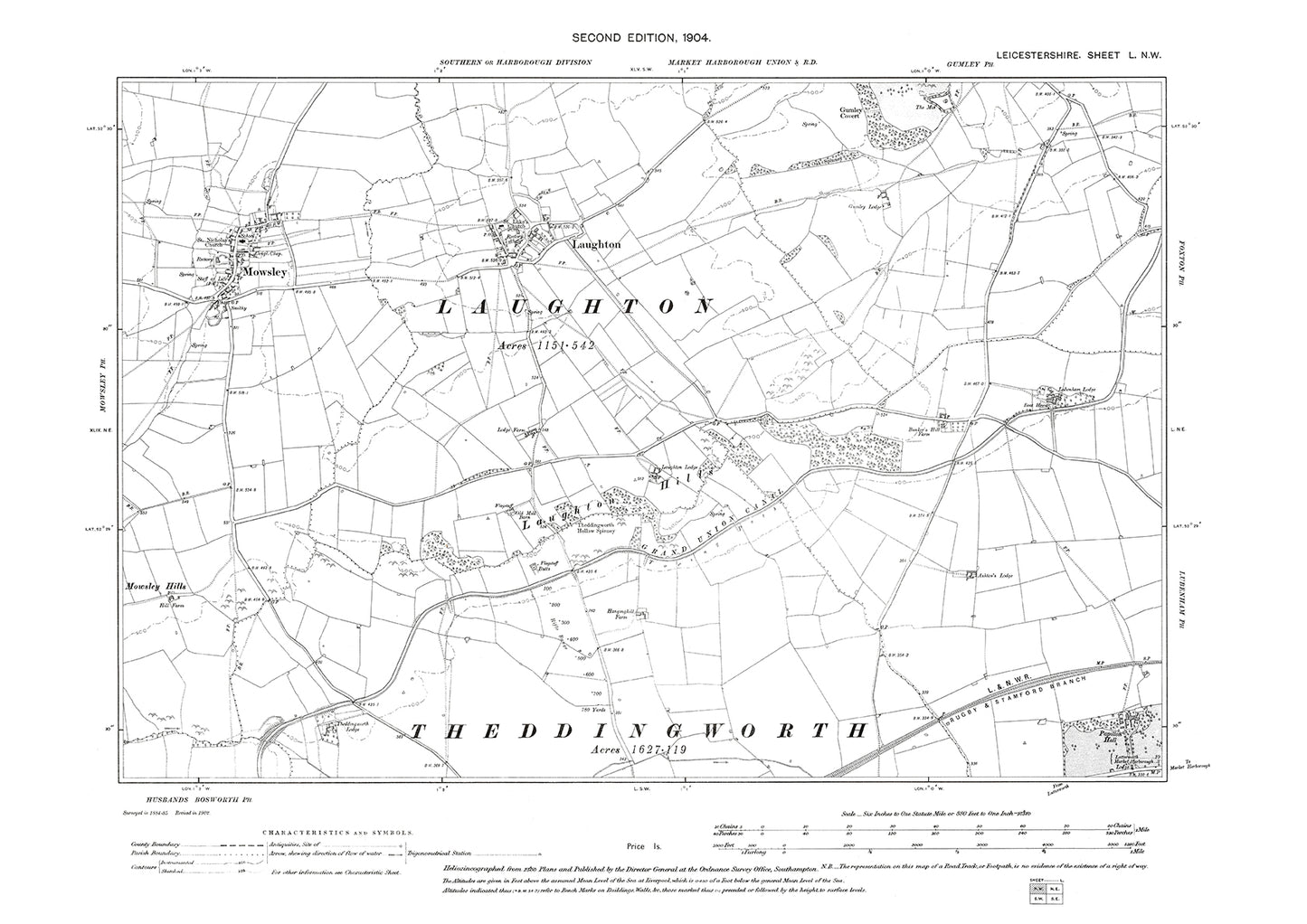 Laughton, Mowsley - Leicestershire in 1904 : 50NW