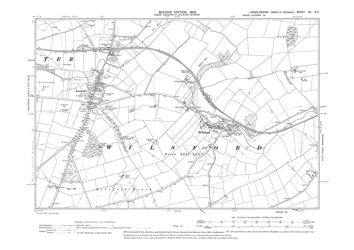 Ancaster, Wilsford, Lincolnshire in 1905 : 105SE