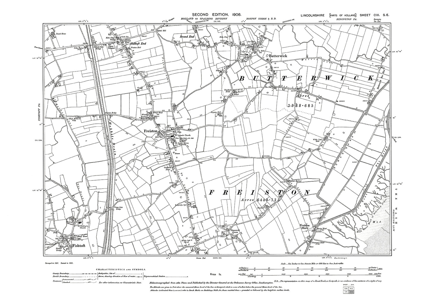 Butterwick, Freiston, Fishtoft, Halftoft End, Lincolnshire in 1906 : 109SE