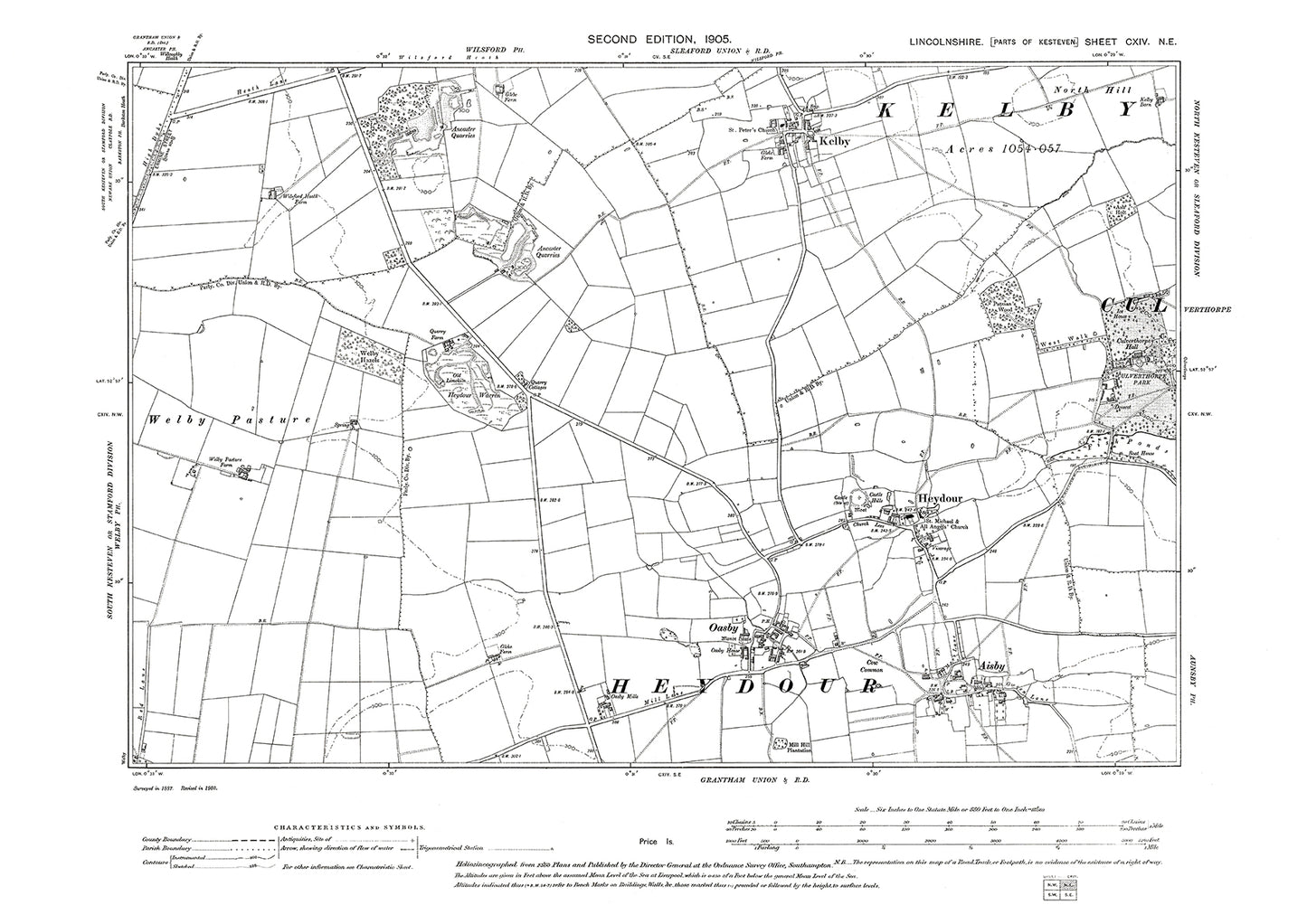 Heydour, Kelby, Aisby, Oasby, Culverthorpe (west), Lincolnshire in 1905 : 114NE