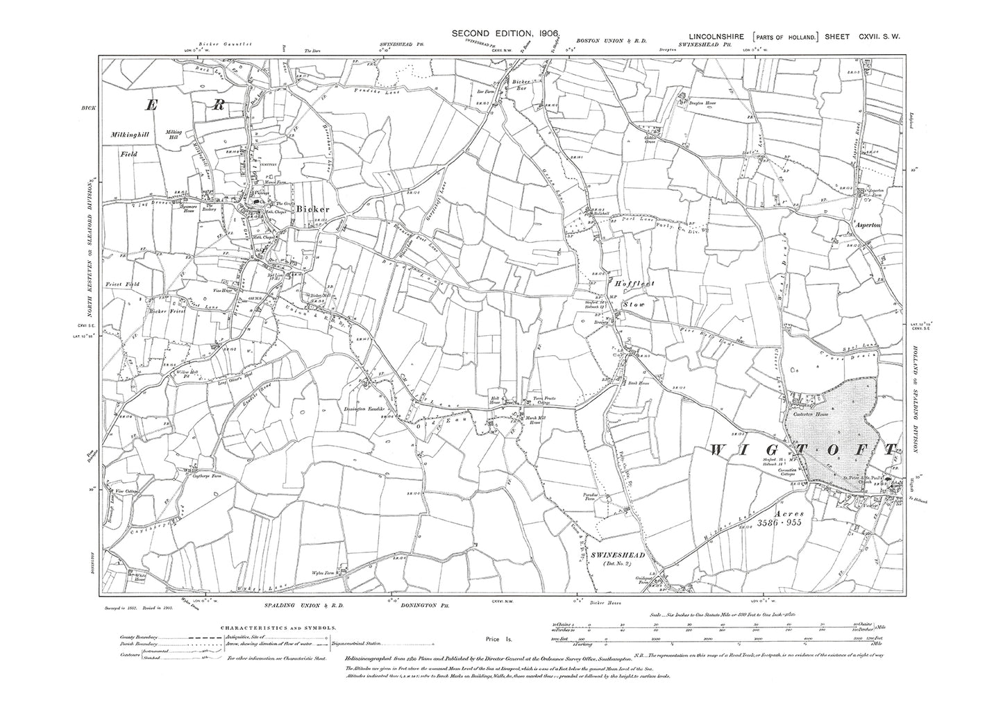Bicker, Wigtoft (west), Lincolnshire in 1906 : 117SW