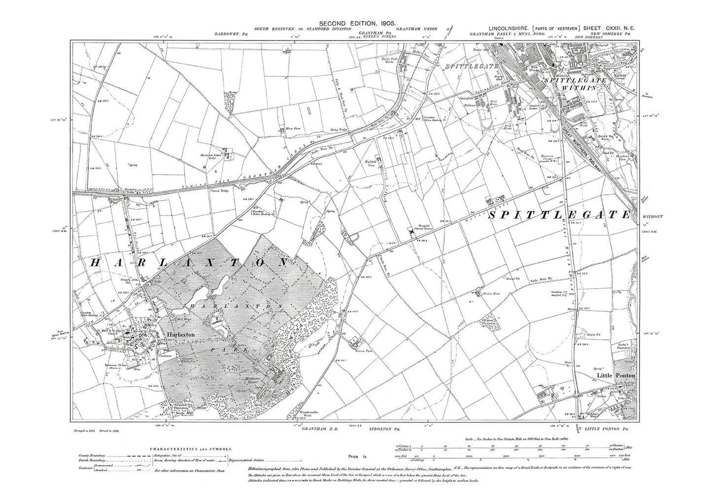 Grantham (south), Spittlegate, Harlaxton, Lincolnshire in 1905 : 122NE