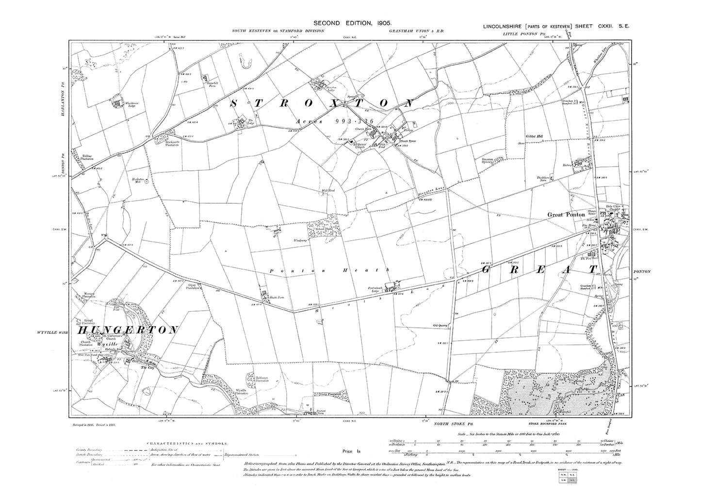 Great Ponton, Wyville, Lincolnshire in 1905 : 122SE