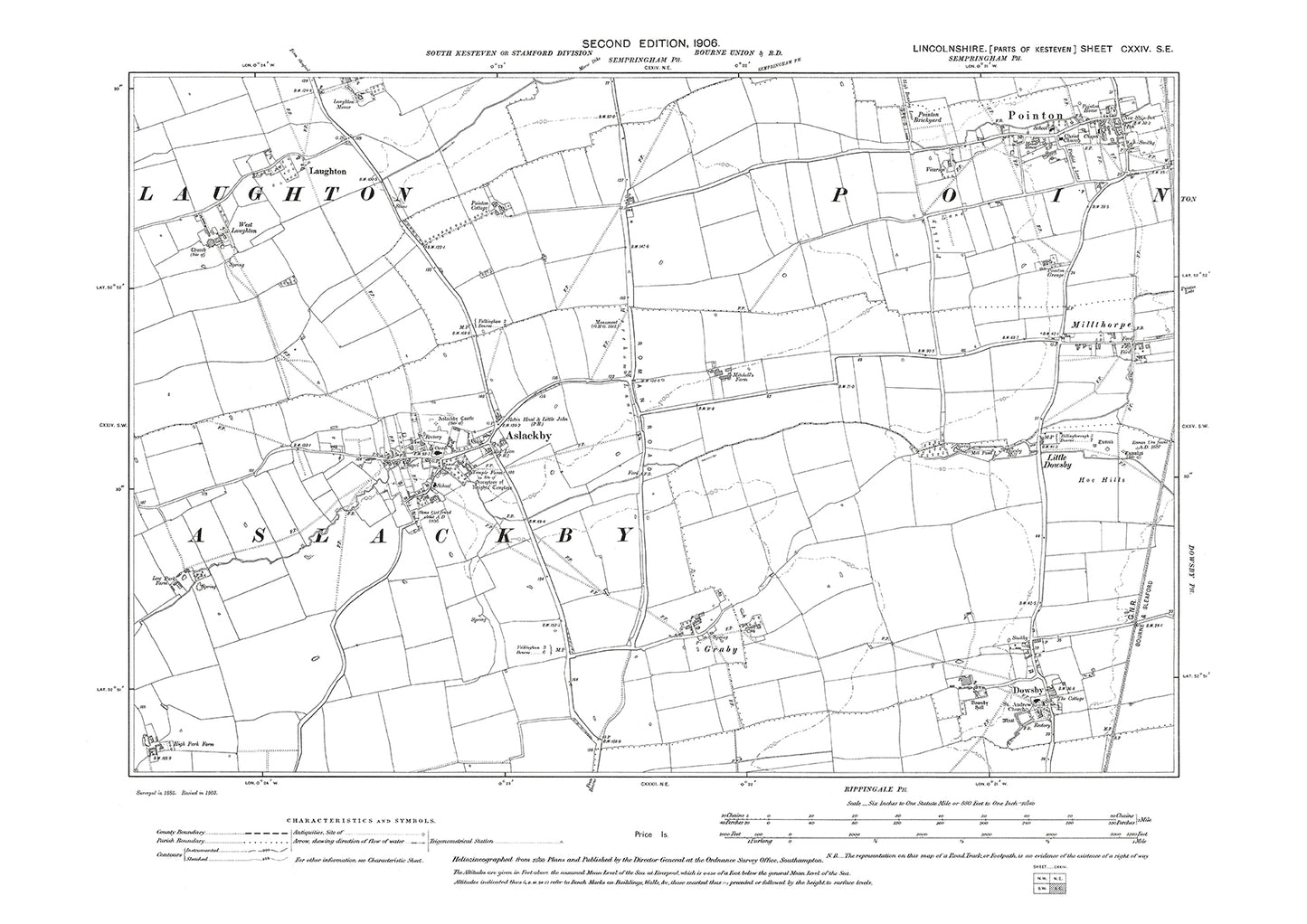 Aslackby, Pointon, Dowsby, Laughton, Lincolnshire in 1906 : 124SE